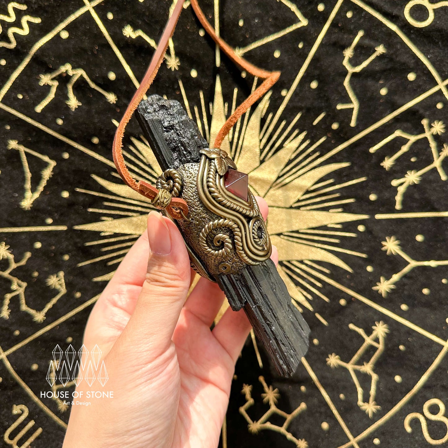 Natural Handmade Black Tourmaline Pendant Necklace/Magic Black Tourmaline Crystal Double-sided Pendant/Labradorite Jewelry/Chakra/Altar Tool