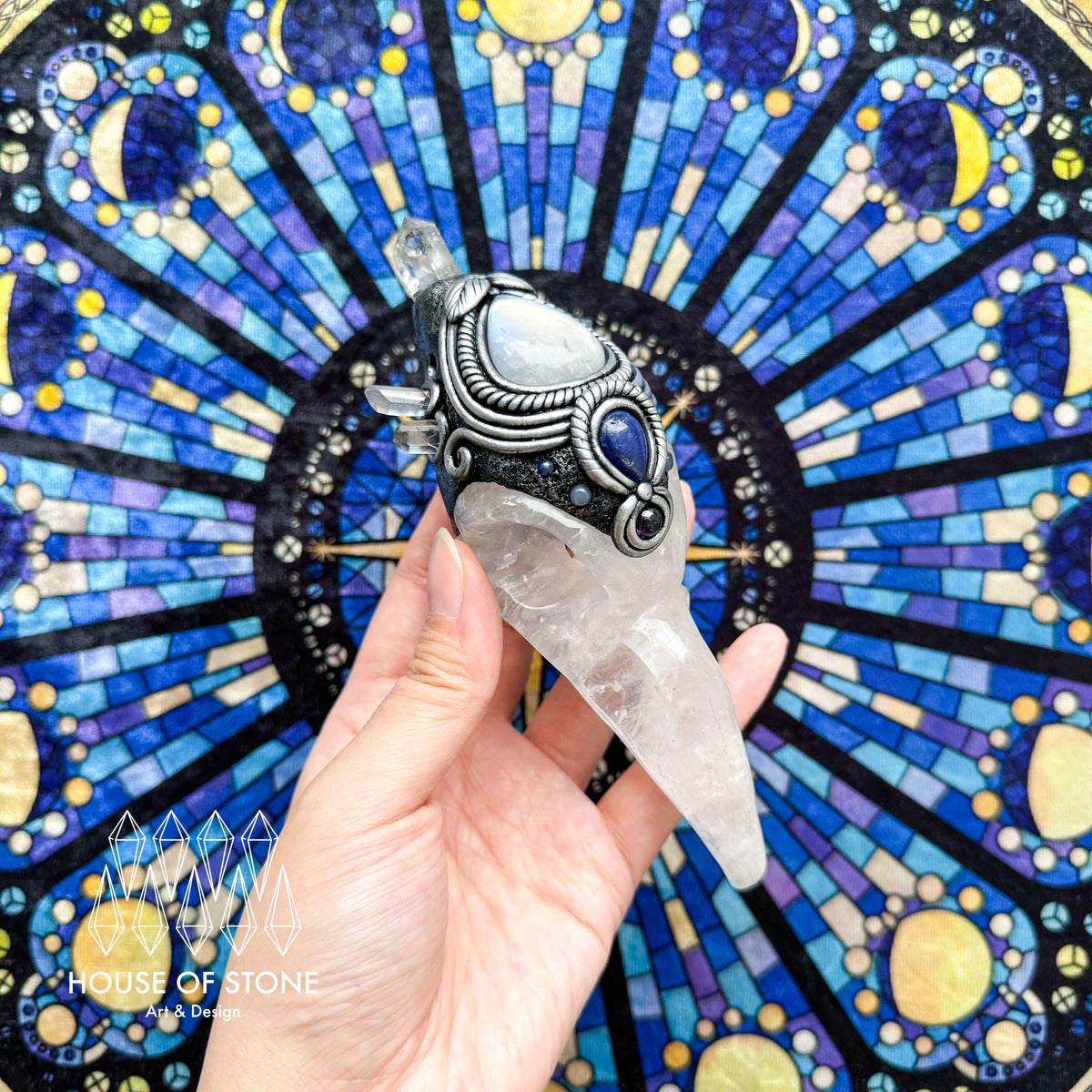 Handmade Natural Clear Quartz Raven Skull Pendant Necklace/Magic Herkimer Diamond Crystal Protection Pendant/Amulet Talisman Jewelry/Chakra/Altar Tool