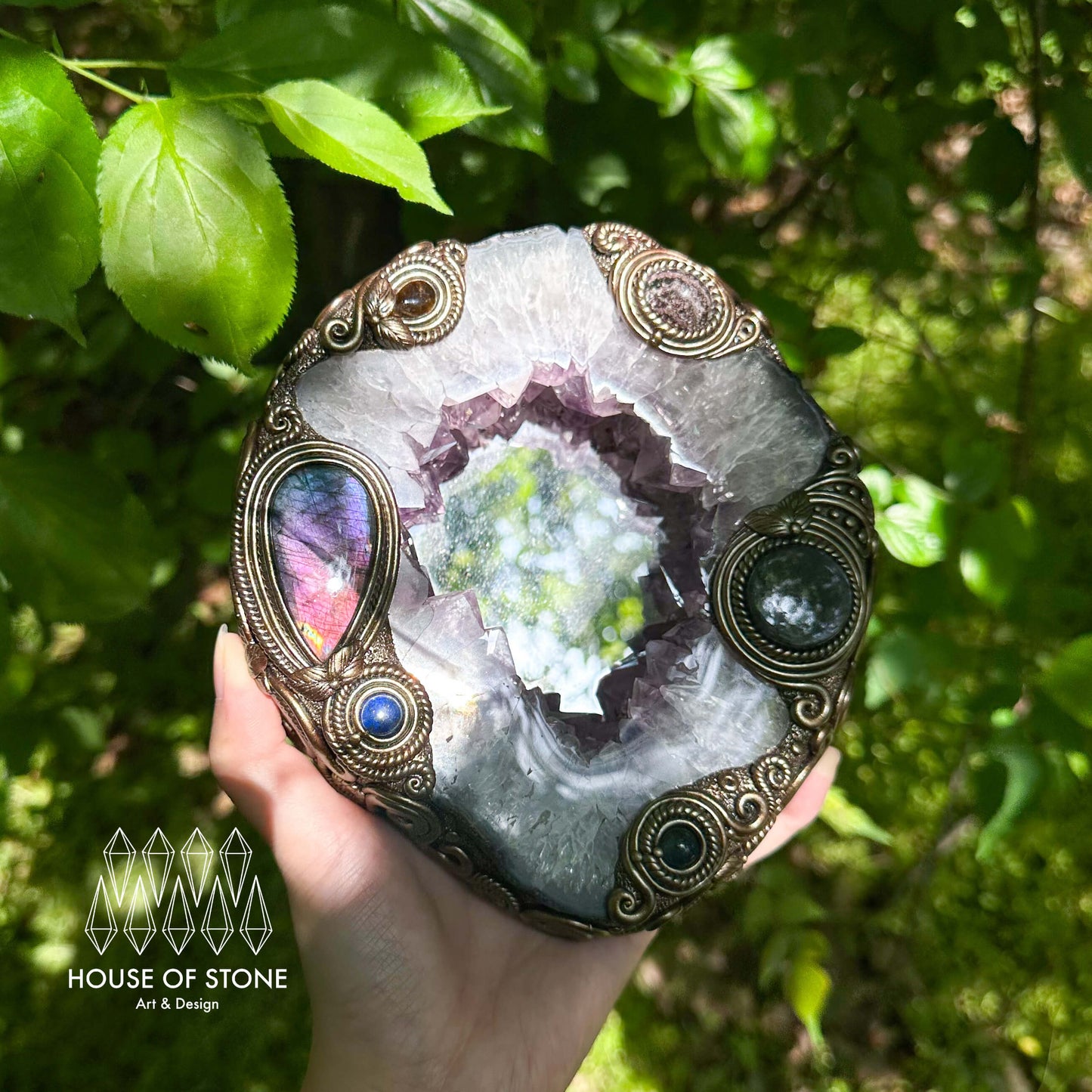 Natural Amethyst Portal Slice Geode Mirror/Brazil Amethyst Geode Druzy Portal Mirror/Handmade Crystal Portal Slice Mirror/Altar Tools