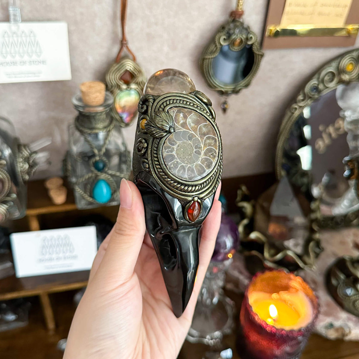 Handmade Natural Black Obsidian Raven Skull Pendant Necklace/Magic Black Obsidian Crystal Protection Pendant/Amulet Talisman Jewelry/Chakra/Altar Tool