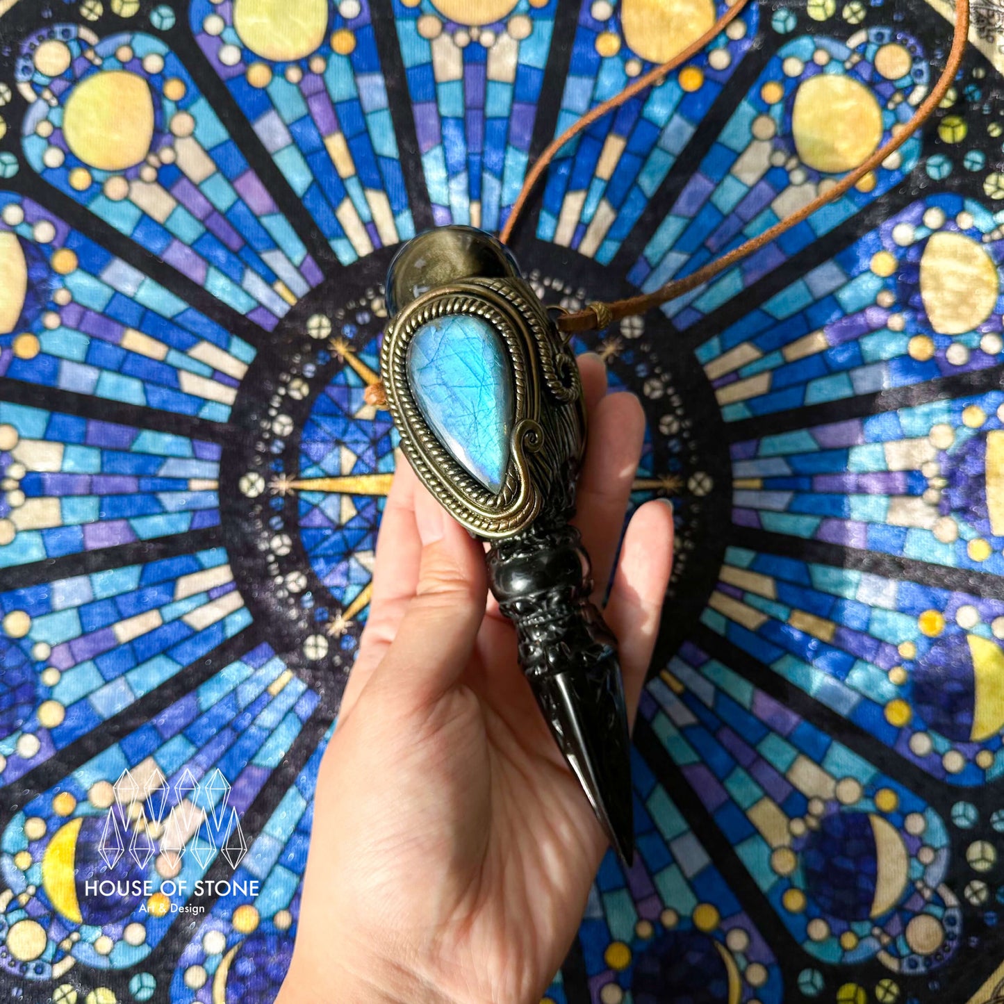 Handmade Natural Gold Obsidian Pendant Necklace/Magic Black Obsidian Crystal Protection Pendant/Labradorite Jewelry/RootChakra/Altar Tool