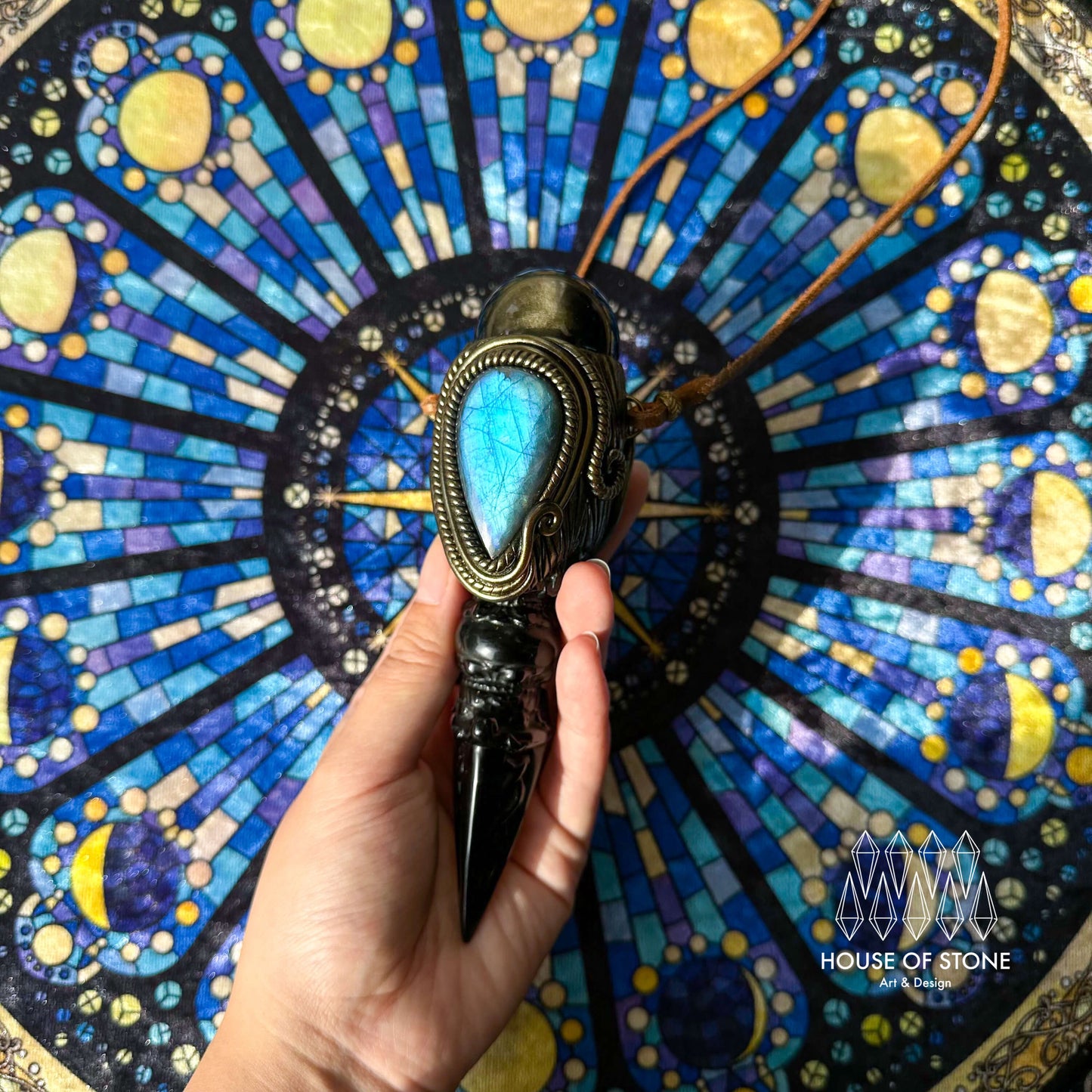 Handmade Natural Gold Obsidian Pendant Necklace/Magic Black Obsidian Crystal Protection Pendant/Labradorite Jewelry/RootChakra/Altar Tool