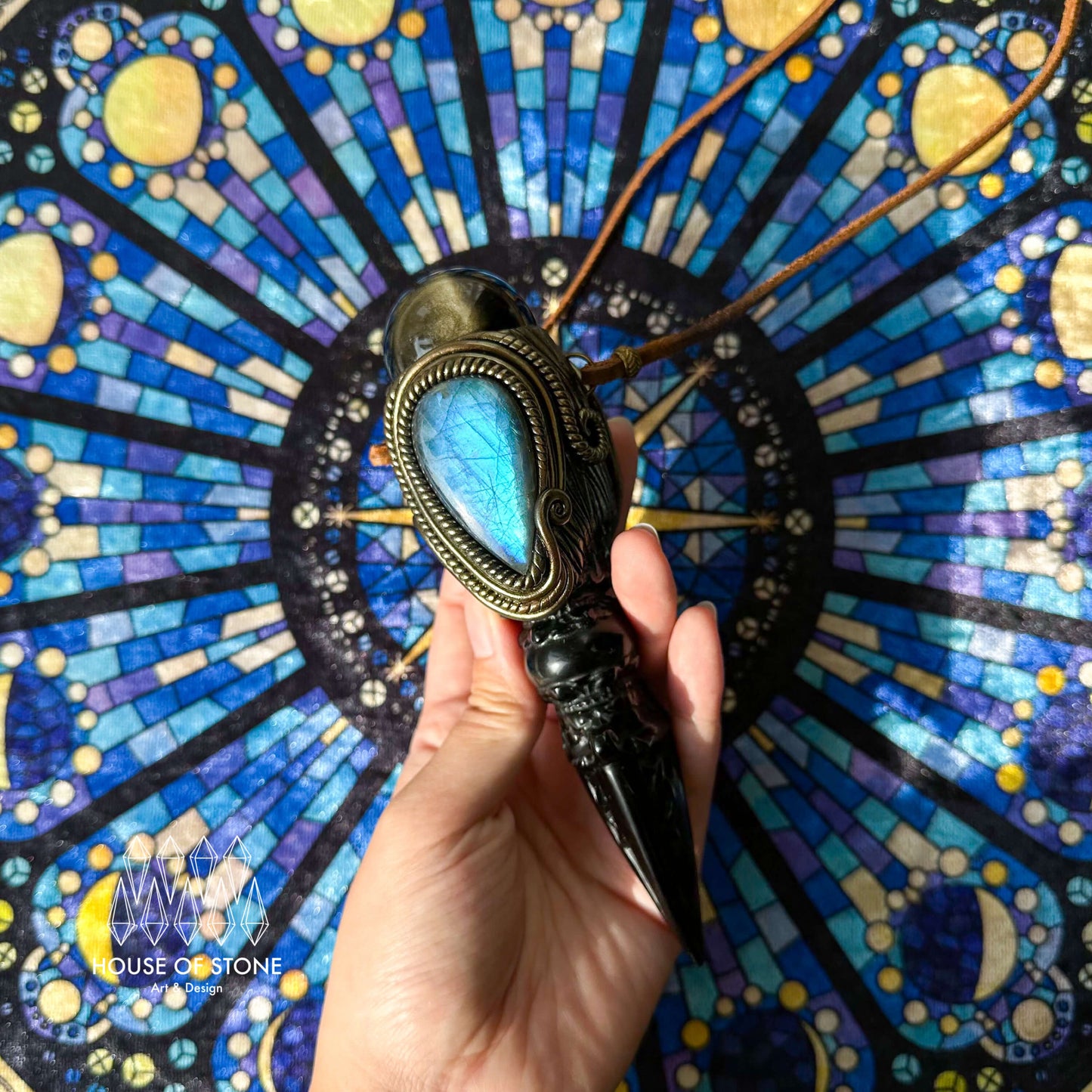 Handmade Natural Gold Obsidian Pendant Necklace/Magic Black Obsidian Crystal Protection Pendant/Labradorite Jewelry/RootChakra/Altar Tool