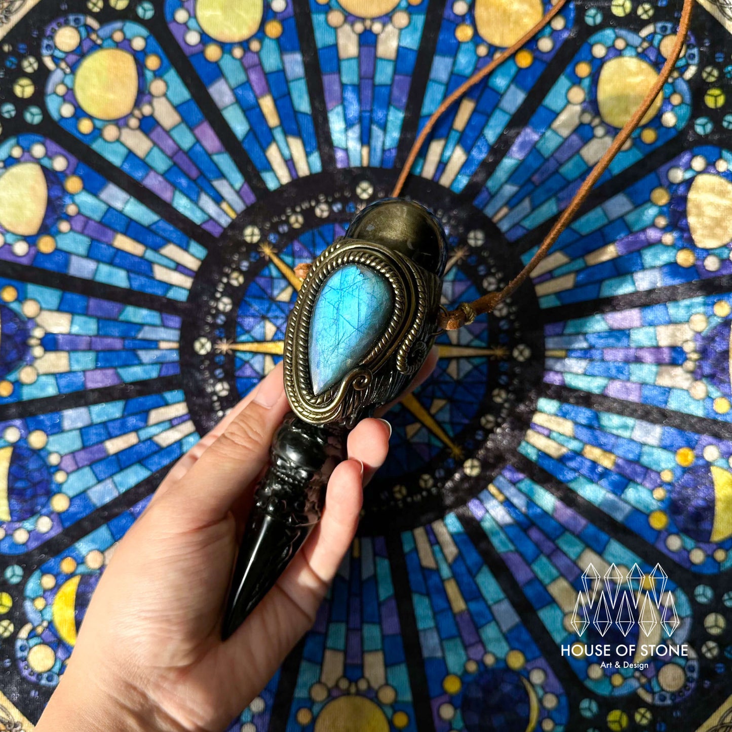 Handmade Natural Gold Obsidian Pendant Necklace/Magic Black Obsidian Crystal Protection Pendant/Labradorite Jewelry/RootChakra/Altar Tool