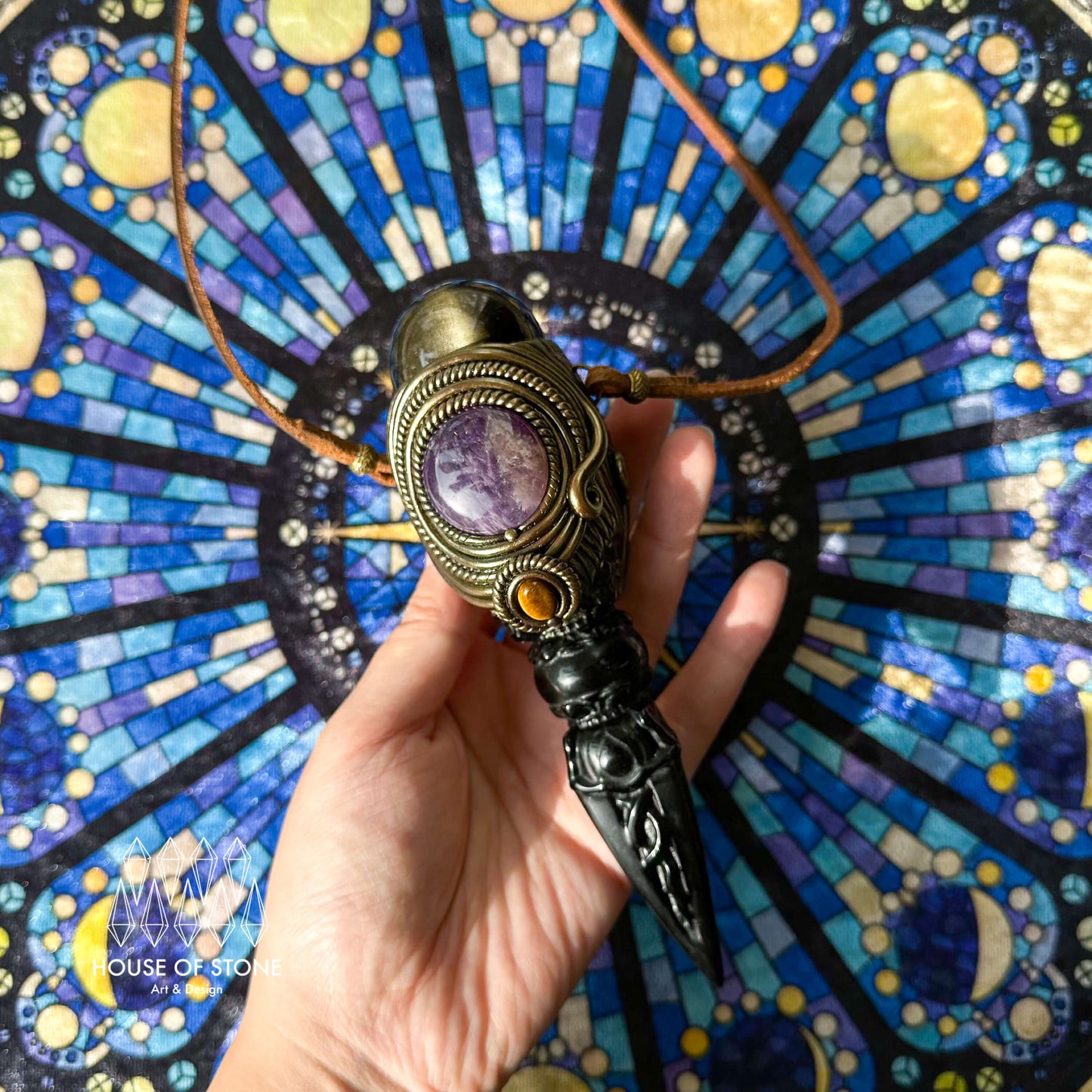 Handmade Natural Gold Obsidian Pendant Necklace/Magic Black Obsidian Crystal Protection Pendant/Labradorite Jewelry/RootChakra/Altar Tool