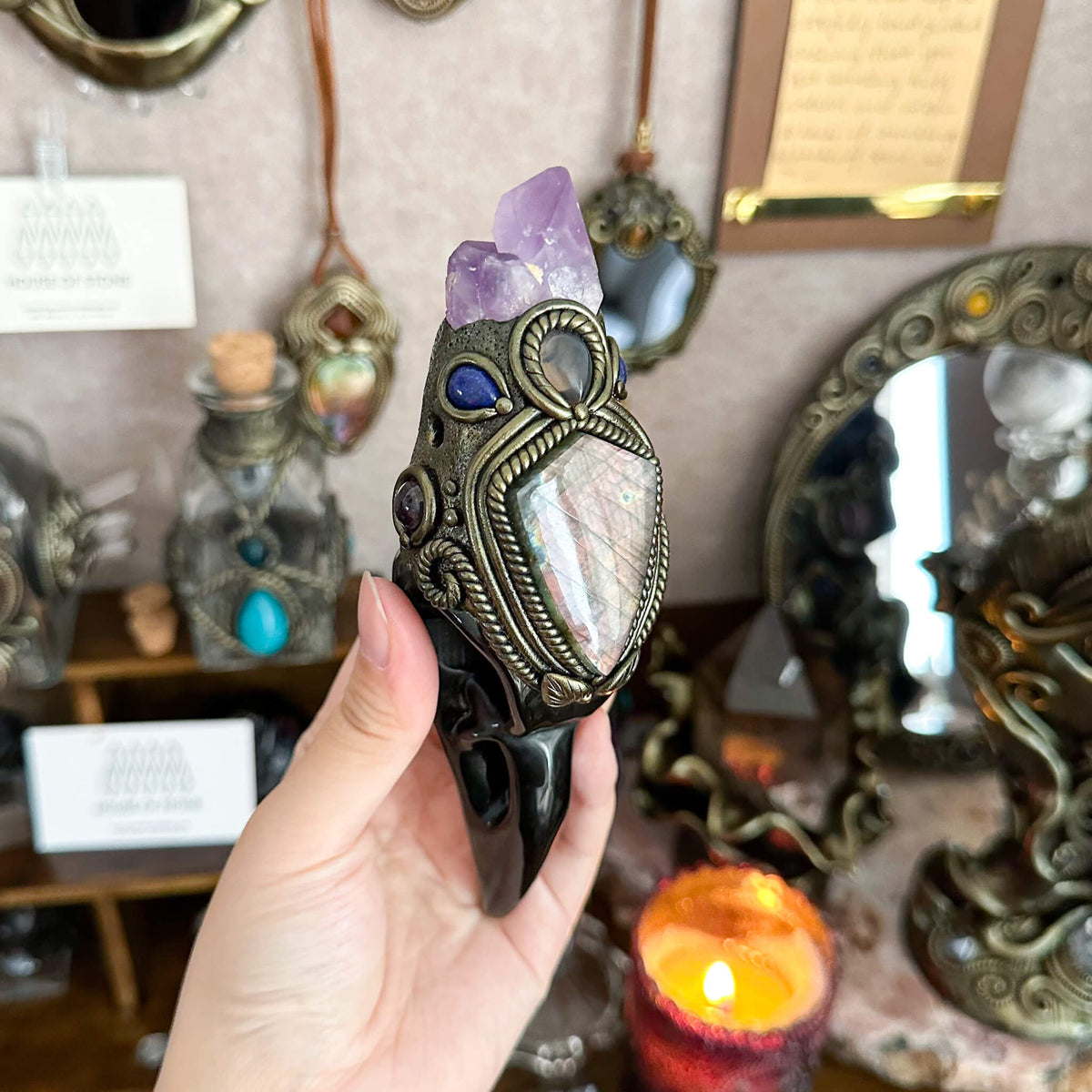 Handmade Natural Black Obsidian Raven Skull Pendant Necklace/Magic Black Obsidian Crystal Protection Pendant/Amulet Talisman Jewelry/Chakra/Altar Tool