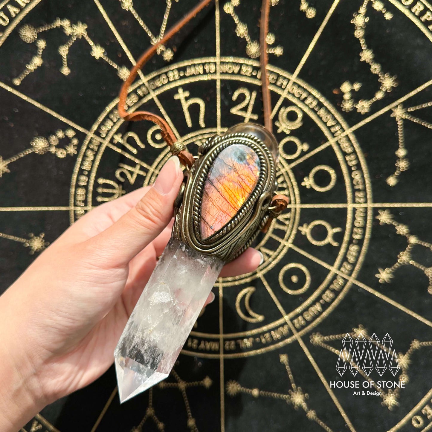 Handmade Natural Clear Quartz Pendant Necklace/Magic Smoky Quartz Crystal Protection Pendant/Obsidian Labradorite Jewelry/Chakra/Altar Tool