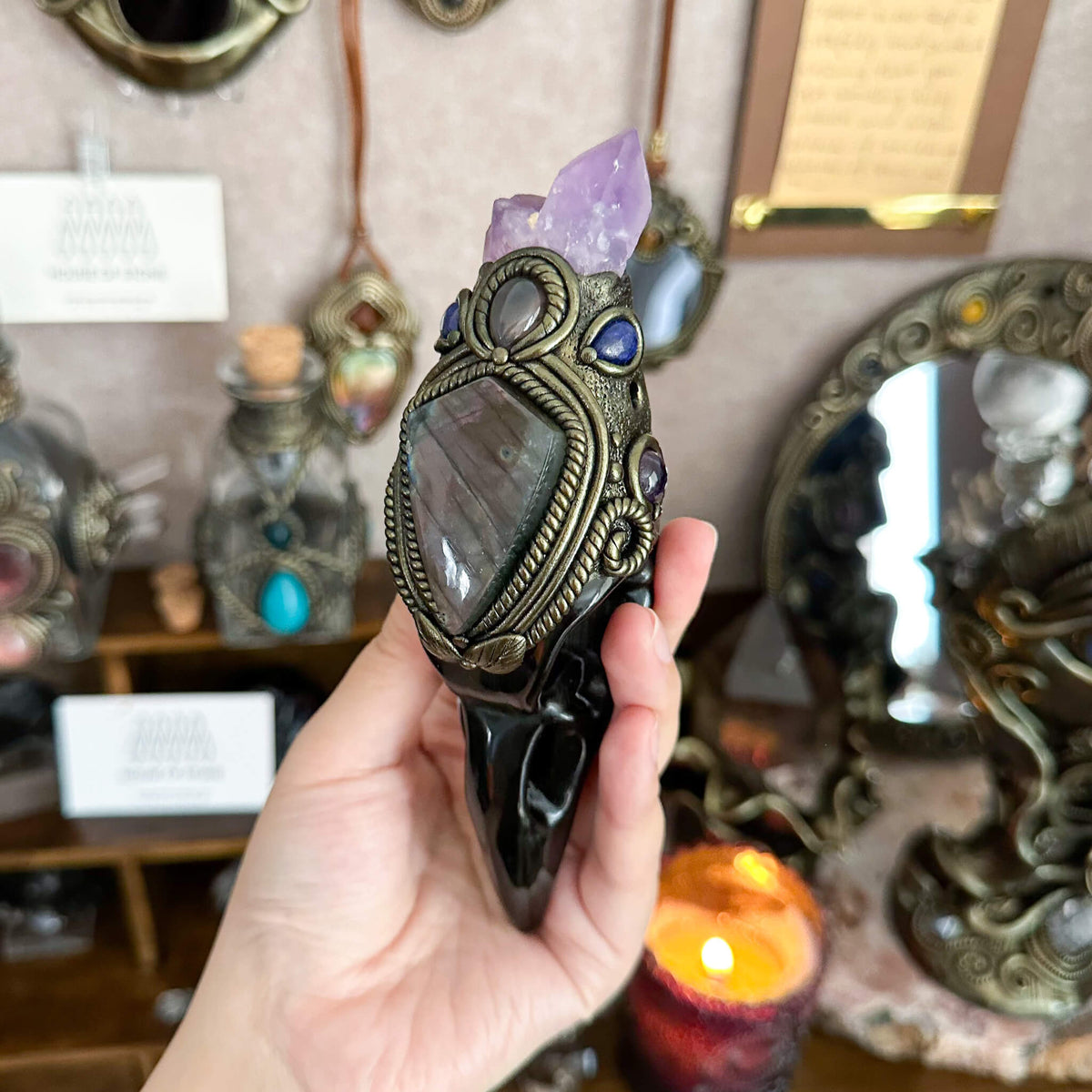 Handmade Natural Black Obsidian Raven Skull Pendant Necklace/Magic Black Obsidian Crystal Protection Pendant/Amulet Talisman Jewelry/Chakra/Altar Tool