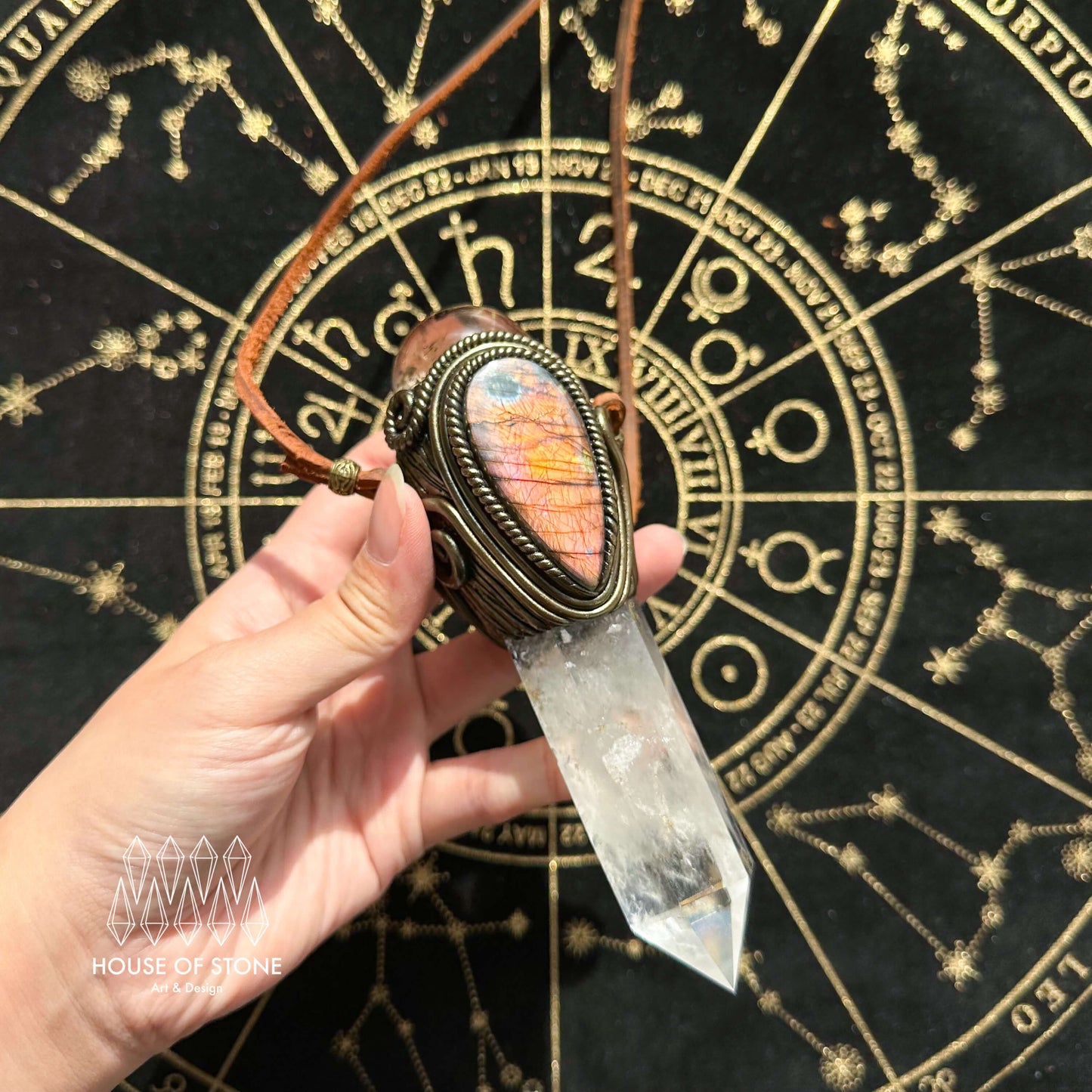 Handmade Natural Clear Quartz Pendant Necklace/Magic Smoky Quartz Crystal Protection Pendant/Obsidian Labradorite Jewelry/Chakra/Altar Tool