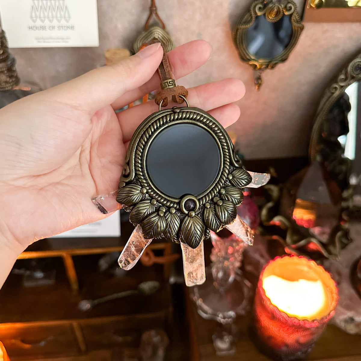 Handmade Natural Black Obsidian Pendant Necklace/Magic Obsidian Mirror Crystal Pendant/Scrying Mirror Talisman Protection Jewelry/Altar Tool