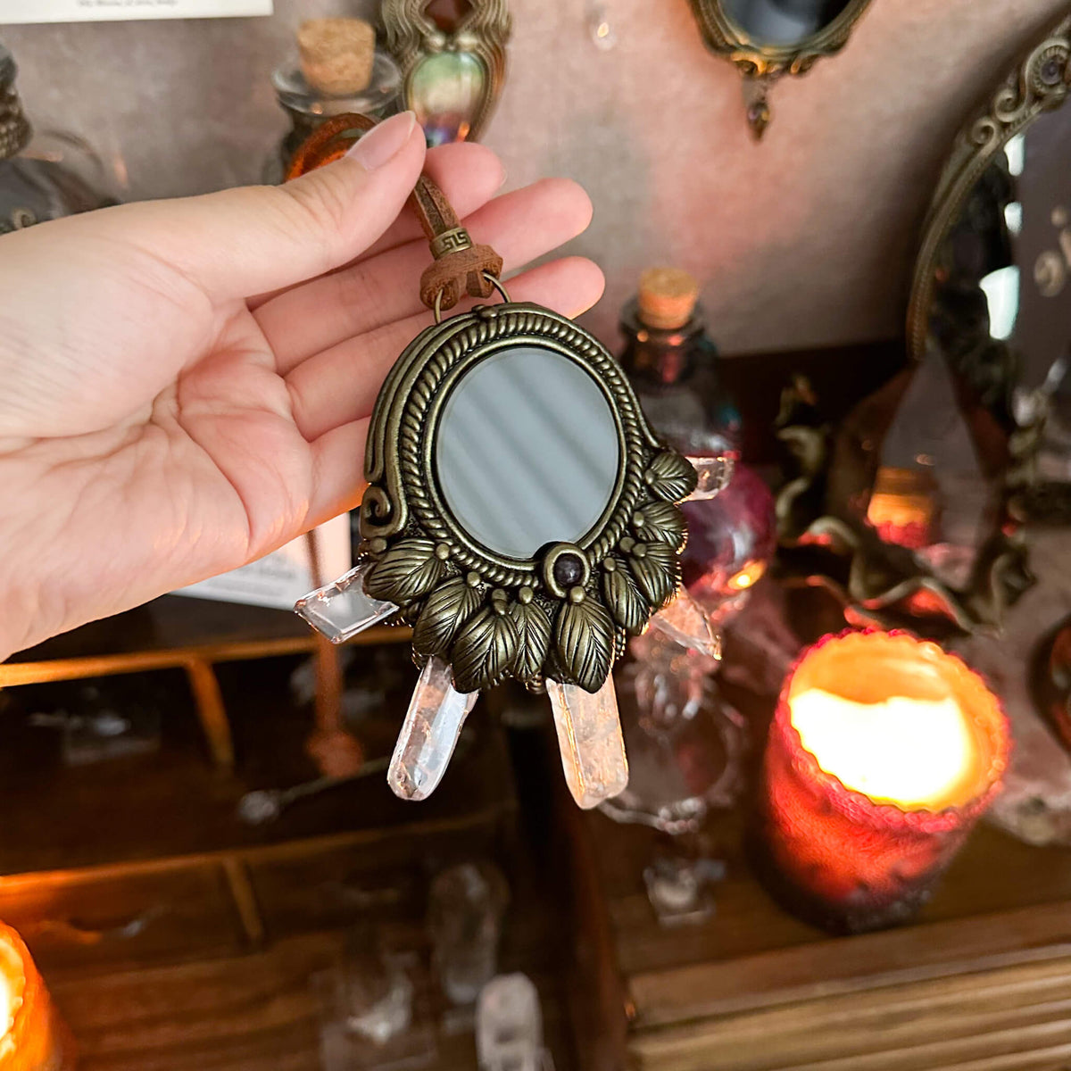 Handmade Natural Black Obsidian Pendant Necklace/Magic Obsidian Mirror Crystal Pendant/Scrying Mirror Talisman Protection Jewelry/Altar Tool