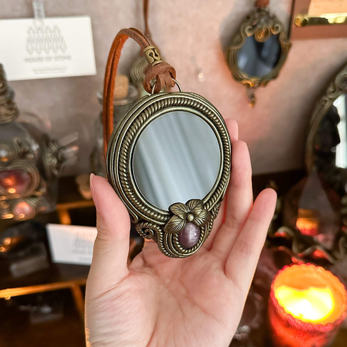Handmade Natural Black Obsidian Pendant Necklace/Magic Obsidian Mirror Crystal Pendant/Scrying Mirror Talisman Protection Jewelry/Altar Tool