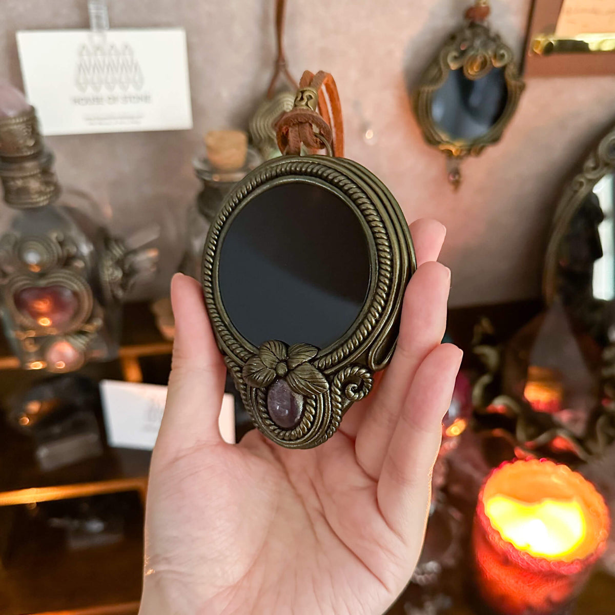 Handmade Natural Black Obsidian Pendant Necklace/Magic Obsidian Mirror Crystal Pendant/Scrying Mirror Talisman Protection Jewelry/Altar Tool