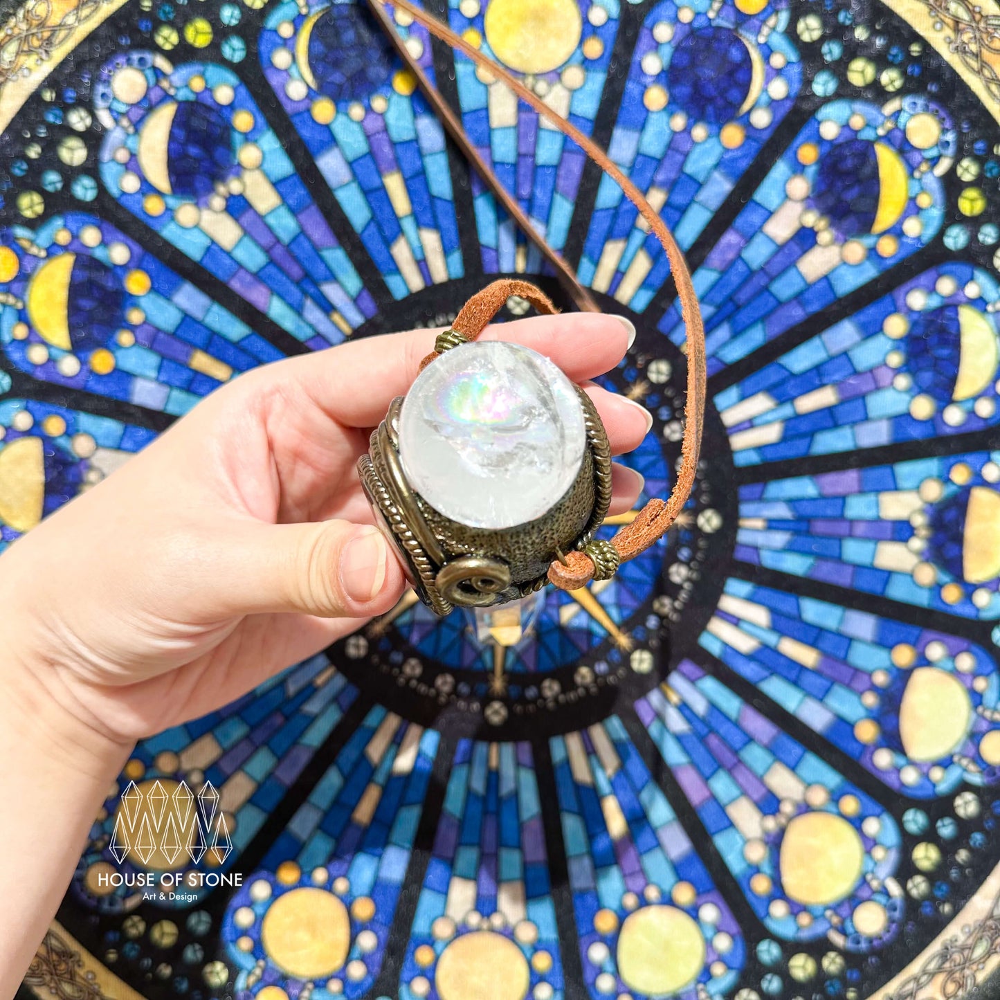 Natural Handmade Clear Quartz Pendant Necklace/Magic Quartz Crystal Double-sided Pendant/Labradorite Amethyst Jewelry/Chakra/Altar Tool