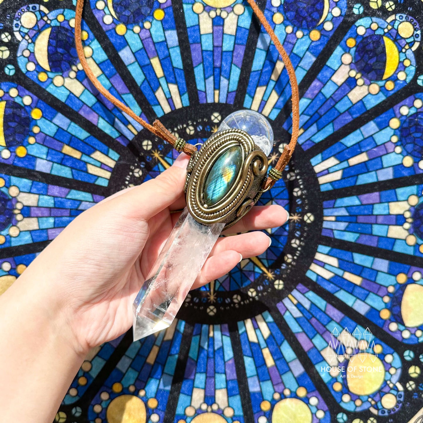 Natural Handmade Clear Quartz Pendant Necklace/Magic Quartz Crystal Double-sided Pendant/Labradorite Amethyst Jewelry/Chakra/Altar Tool