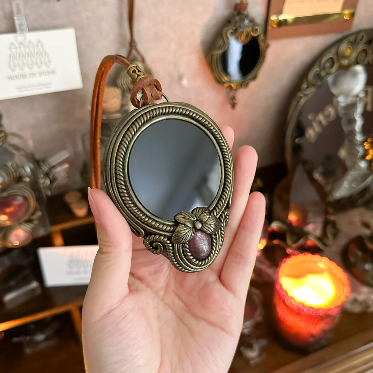 Handmade Natural Black Obsidian Pendant Necklace/Magic Obsidian Mirror Crystal Pendant/Scrying Mirror Talisman Protection Jewelry/Altar Tool