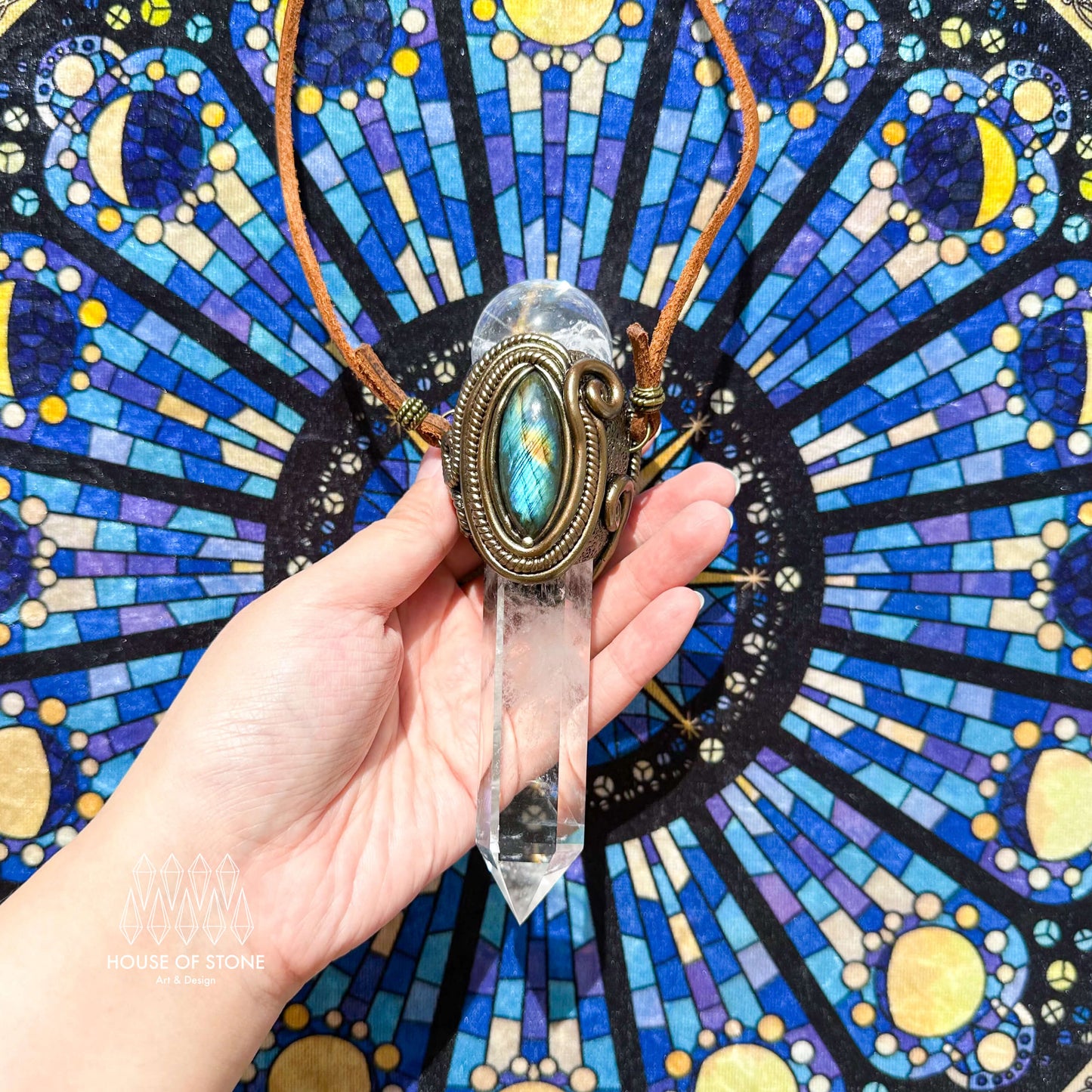 Natural Handmade Clear Quartz Pendant Necklace/Magic Quartz Crystal Double-sided Pendant/Labradorite Amethyst Jewelry/Chakra/Altar Tool