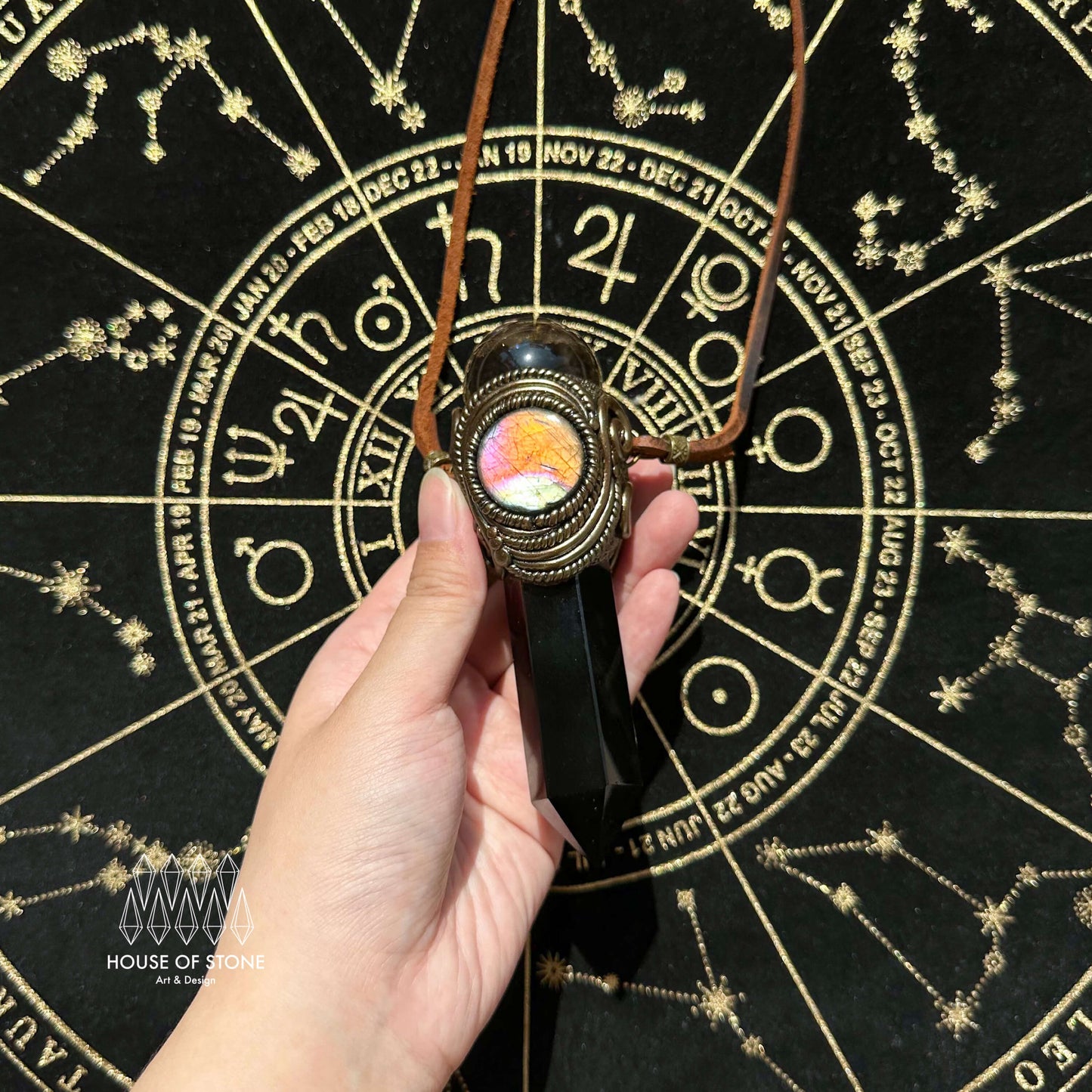 Natural Handmade Black Obsidian Pendant Necklace/Magic Smoky Quartz Crystal Pendant/Labradorite Jewelry/Chakra/Altar Tool