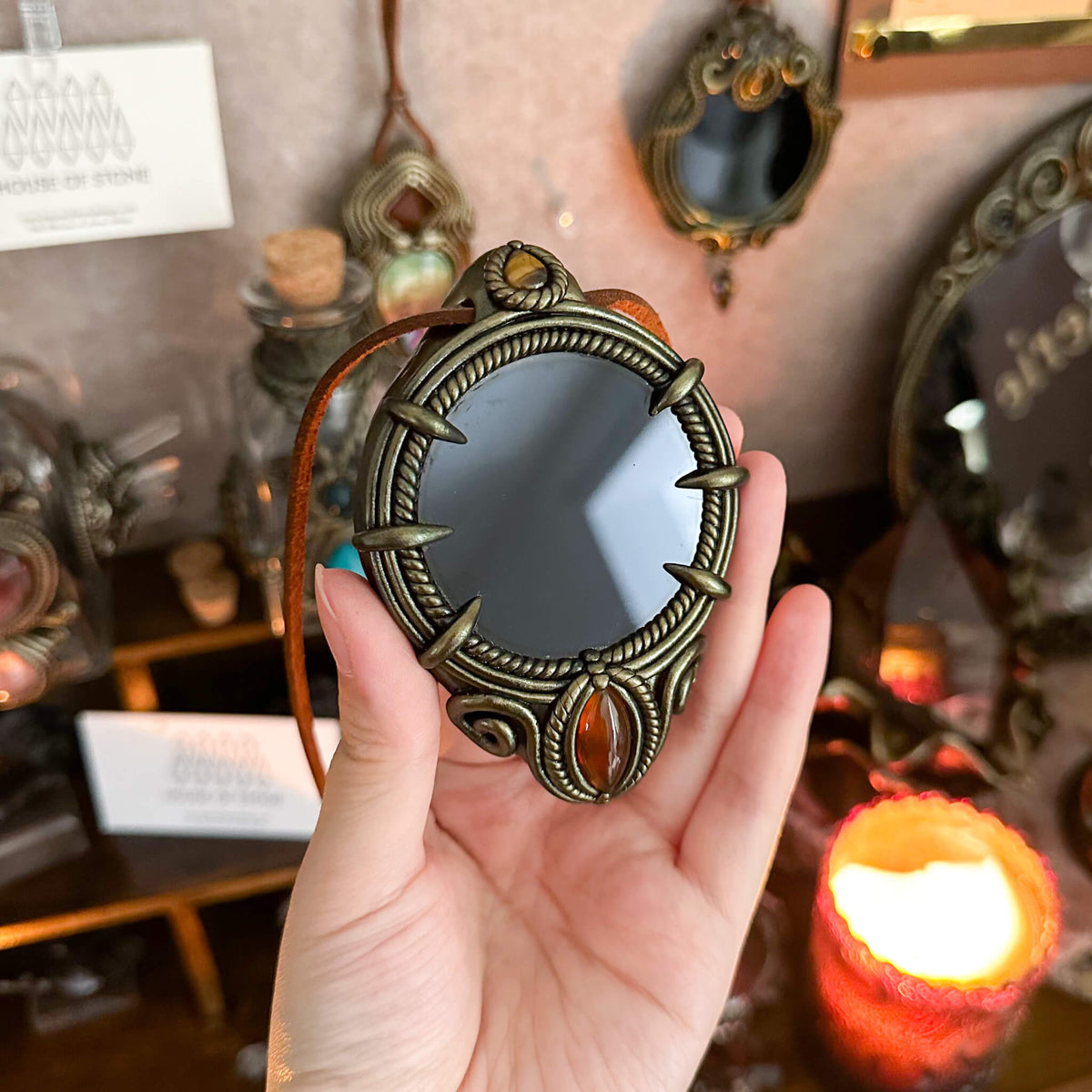 Handmade Natural Black Obsidian Pendant Necklace/Magic Obsidian Mirror Crystal Pendant/Scrying Mirror Talisman Protection Jewelry/Altar Tool