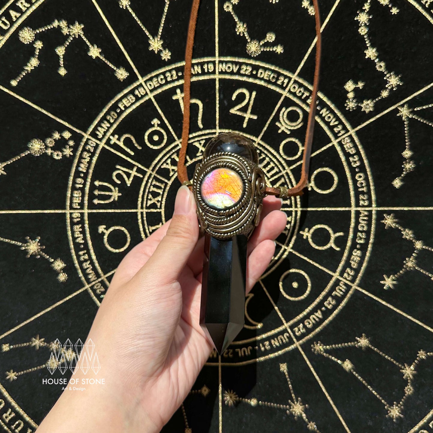 Natural Handmade Black Obsidian Pendant Necklace/Magic Smoky Quartz Crystal Pendant/Labradorite Jewelry/Chakra/Altar Tool