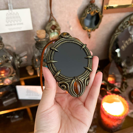 Handmade Natural Black Obsidian Pendant Necklace/Magic Obsidian Mirror Crystal Pendant/Scrying Mirror Talisman Protection Jewelry/Altar Tool