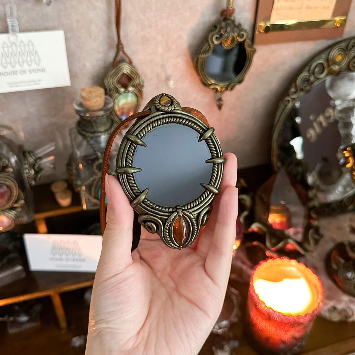 Handmade Natural Black Obsidian Pendant Necklace/Magic Obsidian Mirror Crystal Pendant/Scrying Mirror Talisman Protection Jewelry/Altar Tool