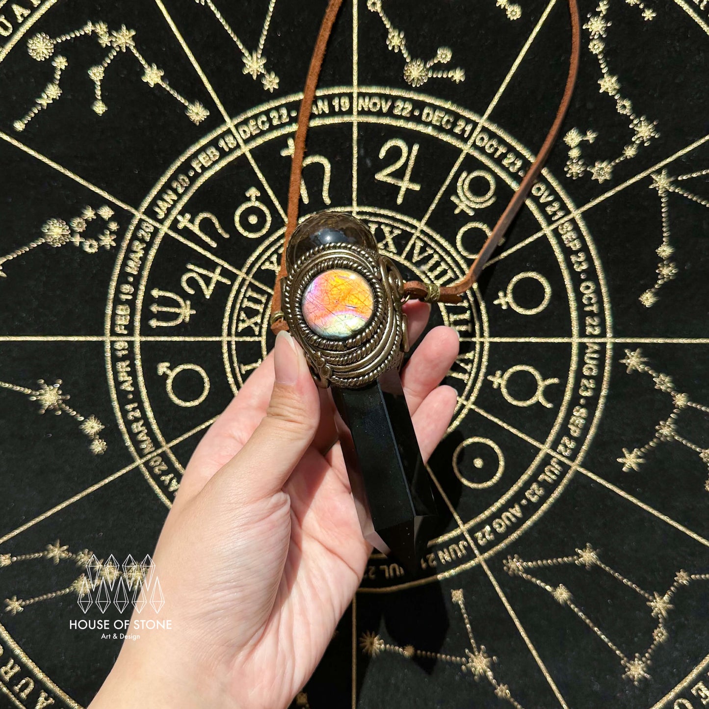 Natural Handmade Black Obsidian Pendant Necklace/Magic Smoky Quartz Crystal Pendant/Labradorite Jewelry/Chakra/Altar Tool