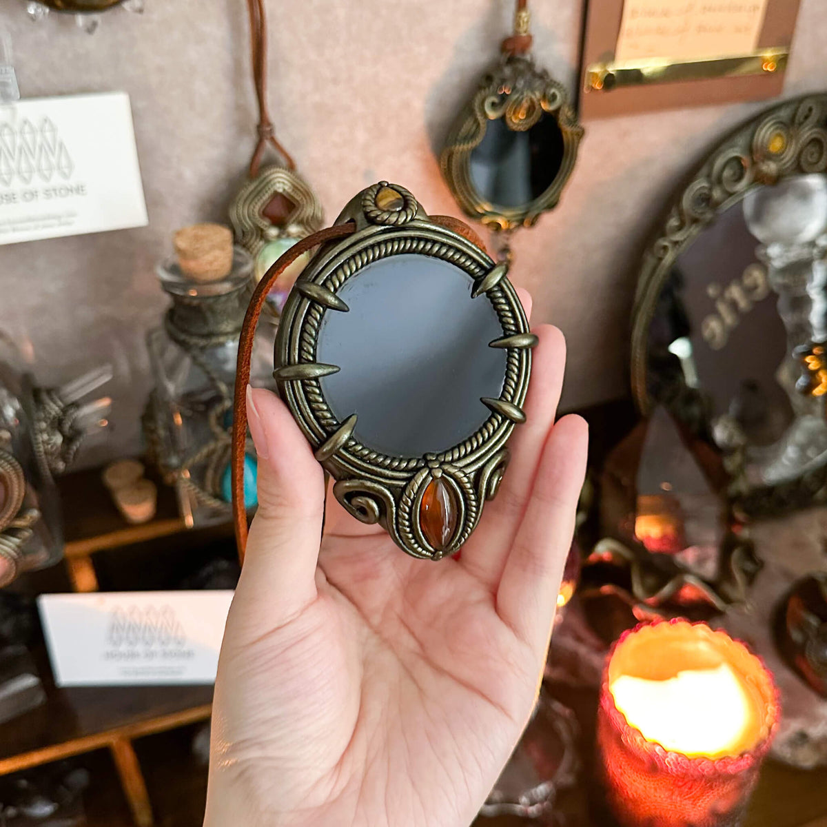 Handmade Natural Black Obsidian Pendant Necklace/Magic Obsidian Mirror Crystal Pendant/Scrying Mirror Talisman Protection Jewelry/Altar Tool
