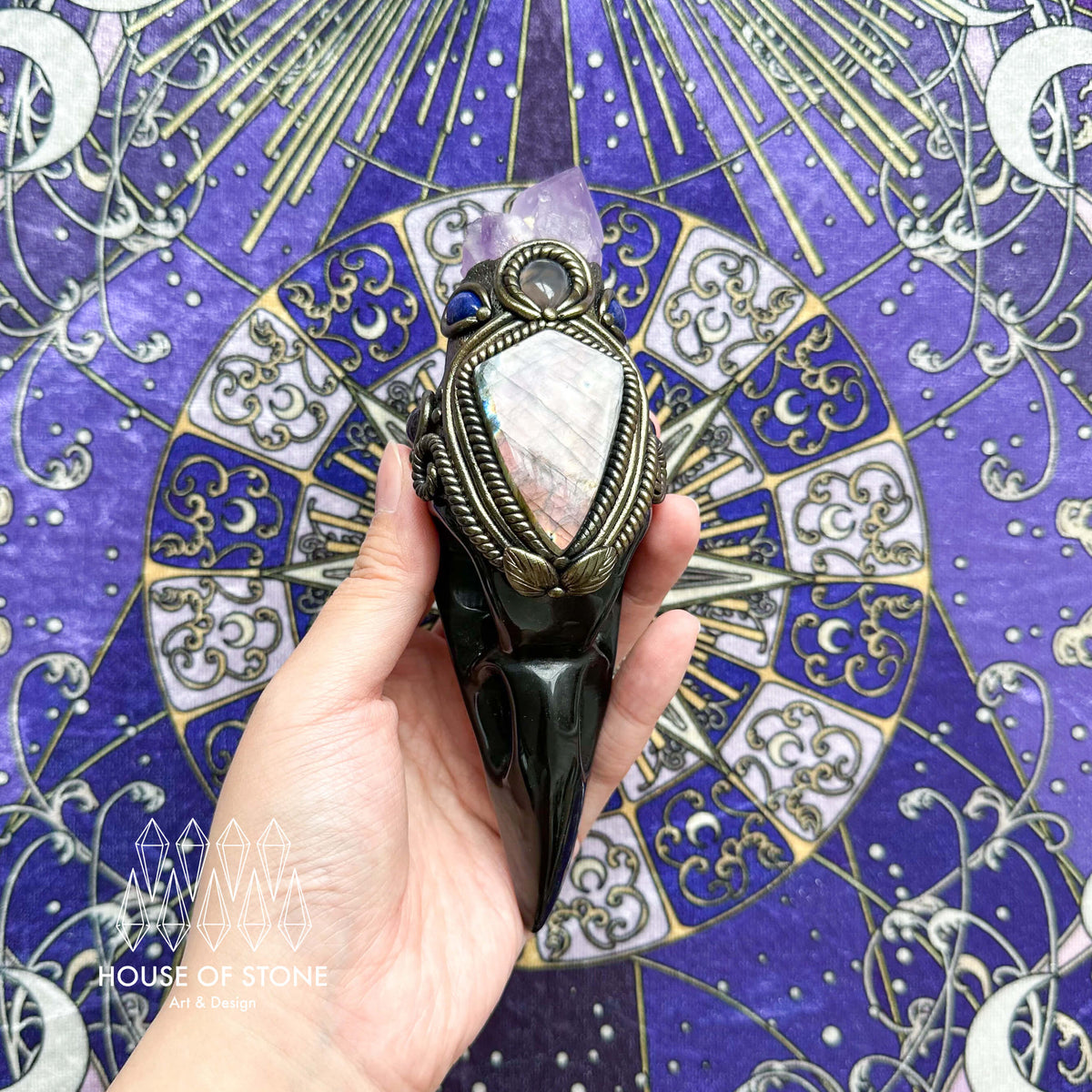 Handmade Natural Black Obsidian Raven Skull Pendant Necklace/Magic Black Obsidian Crystal Protection Pendant/Amulet Talisman Jewelry/Chakra/Altar Tool
