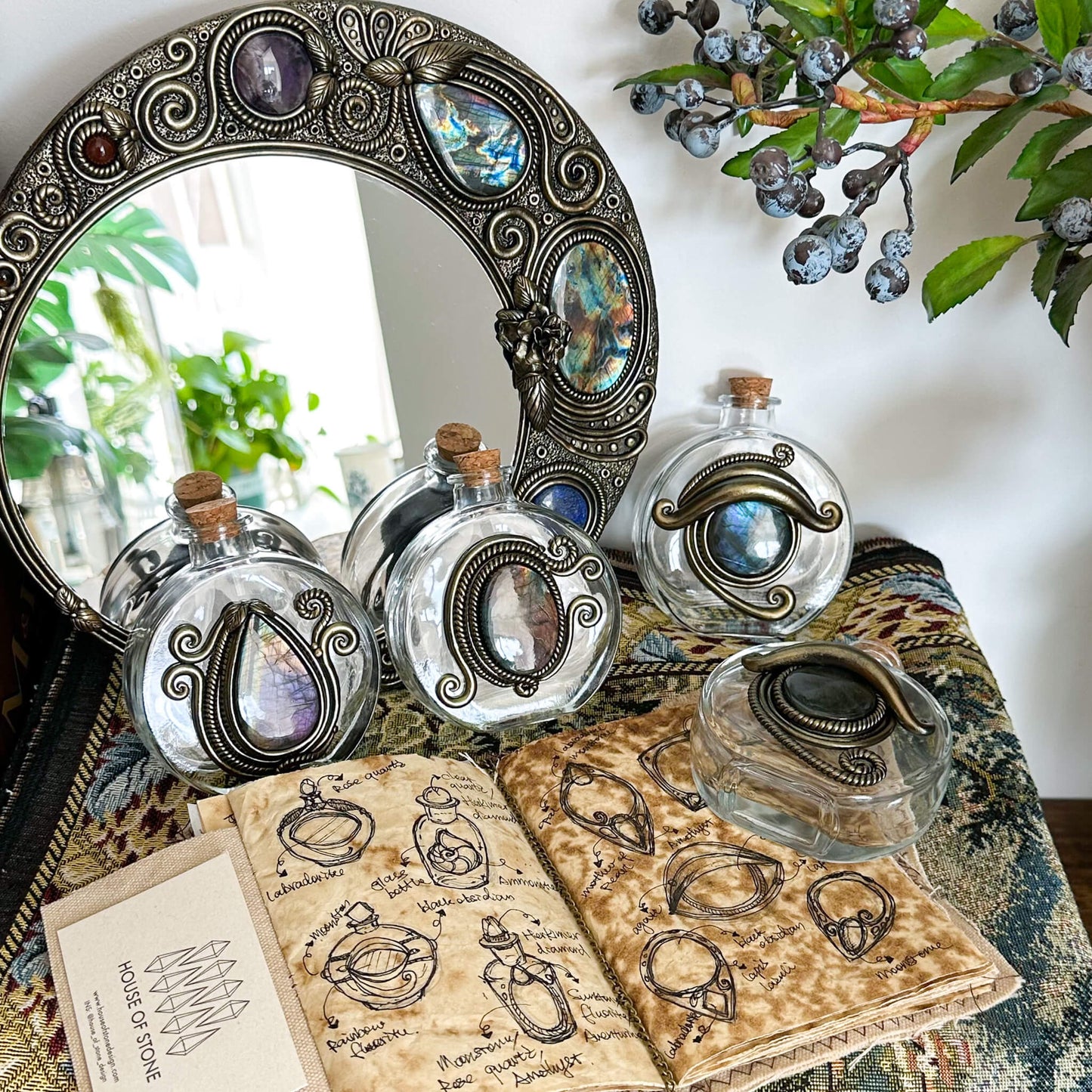 Handmade Natural Crystal Spell Jar/Apothecary Spell Jar/Magic Potion Bottle/Witch Apothecary Bottle/Large Wish bottle/Intention bottle