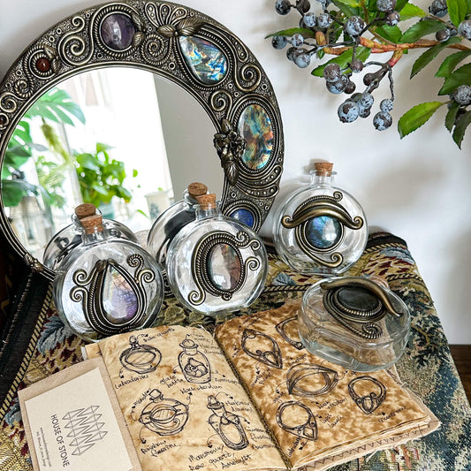 Handmade Natural Crystal Spell Jar/Apothecary Spell Jar/Magic Potion Bottle/Witch Apothecary Bottle/Large Wish bottle/Intention bottle