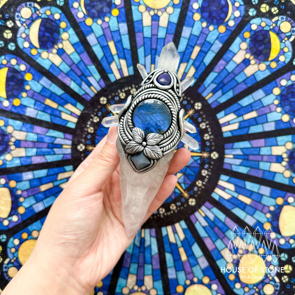 Handmade Natural Clear Quartz Raven Skull Pendant Necklace/Magic Herkimer Diamond Crystal Protection Pendant/Amulet Talisman Jewelry/Chakra/Altar Tool