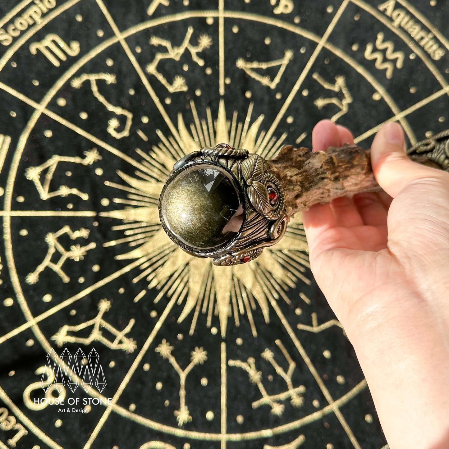 Handmade Natural Crystal Amethyst Antler Wand/Magic Smoky Quartz Witch Wand/Labradorite Amethyst Ammonite Antler Stem/Chakra/Altar Tool