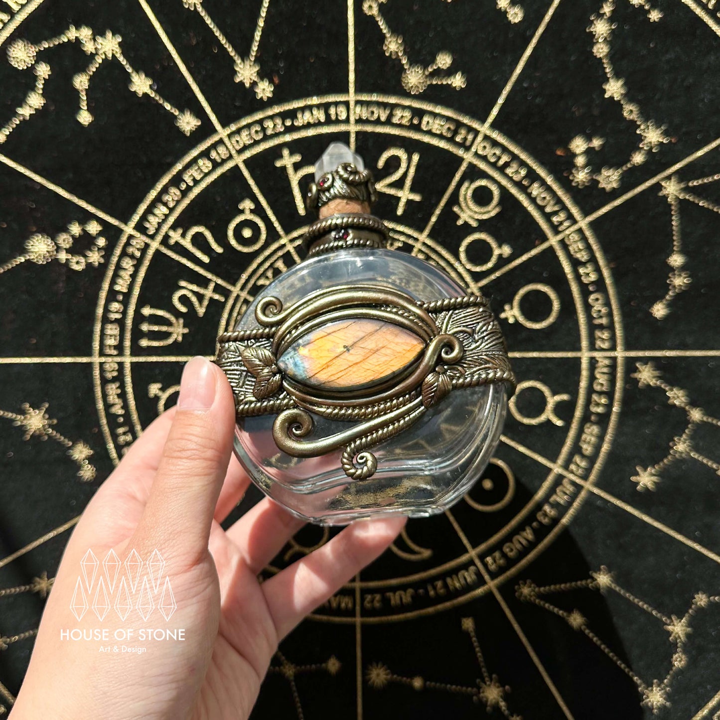 Handmade Natural Crystal Spell Jar/Apothecary Spell Jar/Magic Potion Bottle/Witch Apothecary Bottle/Large Wish bottle/Intention bottle