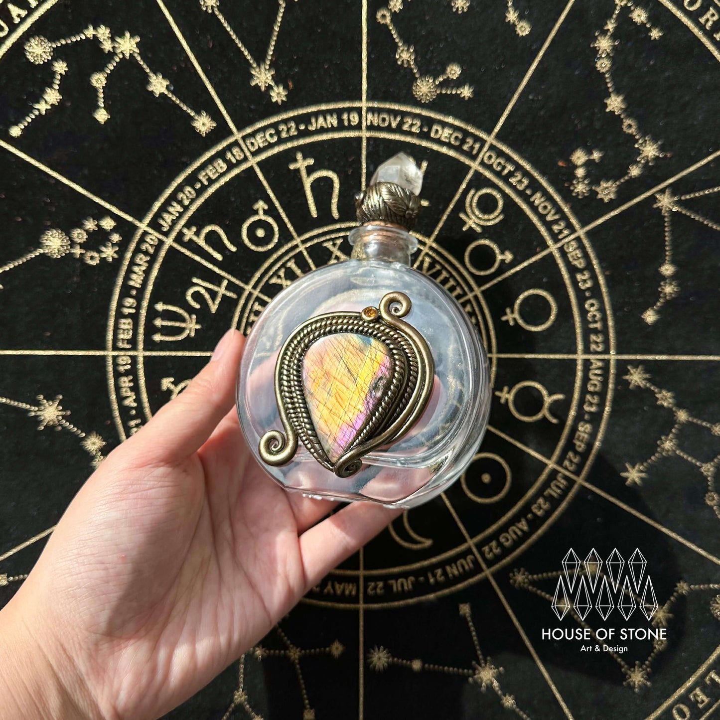 Handmade Natural Crystal Spell Jar/Apothecary Spell Jar/Magic Potion Bottle/Witch Apothecary Bottle/Large Wish bottle/Intention bottle