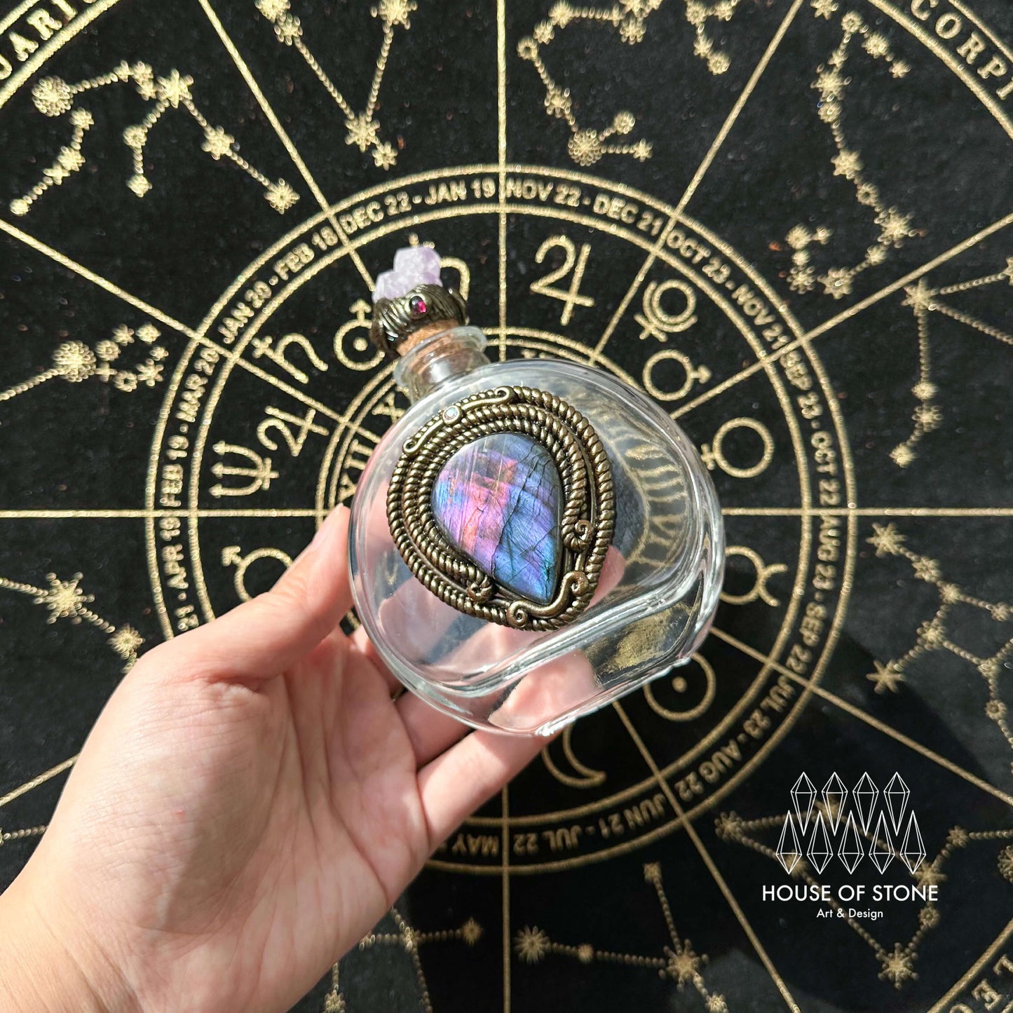 Handmade Natural Crystal Spell Jar/Apothecary Spell Jar/Magic Potion Bottle/Witch Apothecary Bottle/Large Wish bottle/Intention bottle