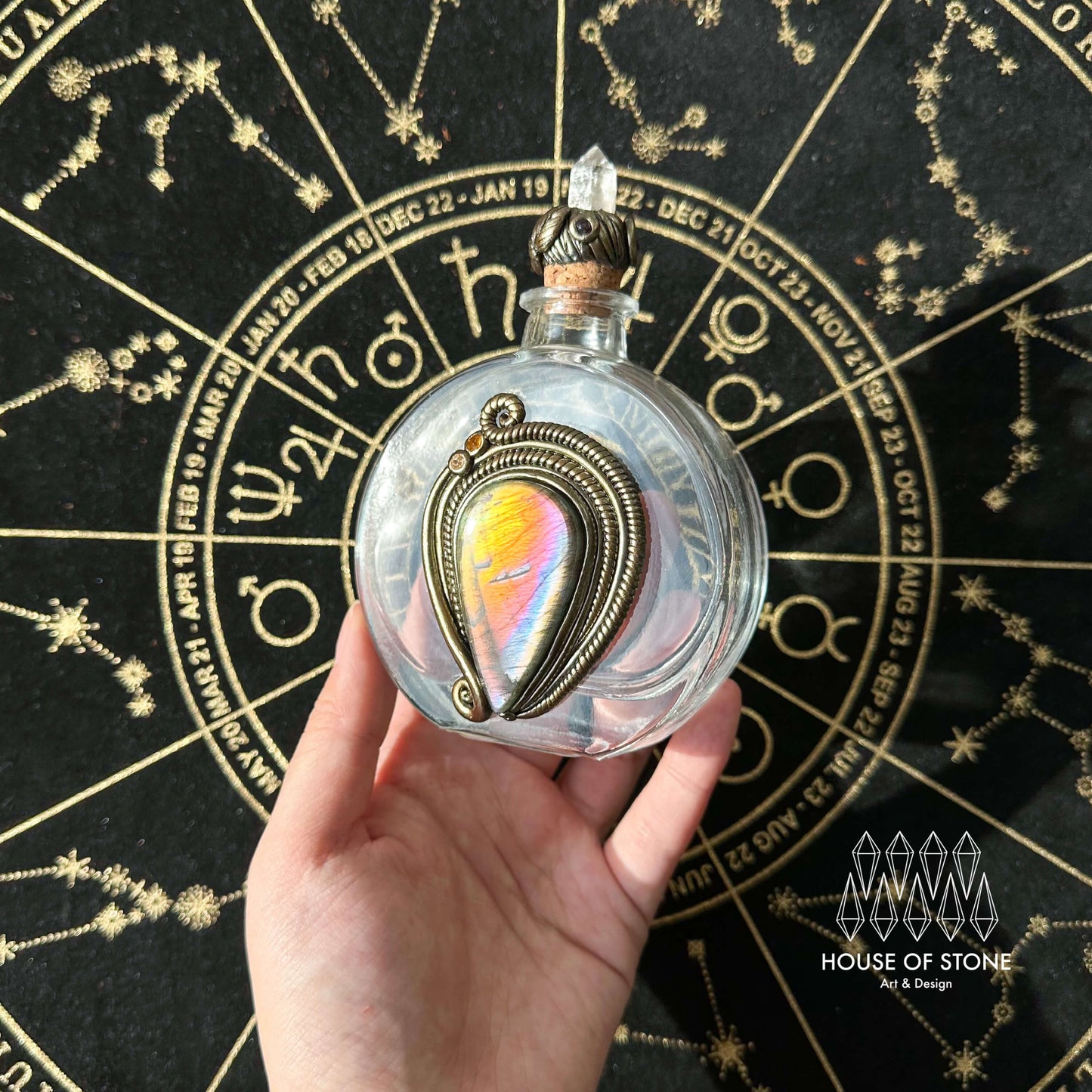 Handmade Natural Crystal Spell Jar/Apothecary Spell Jar/Magic Potion Bottle/Witch Apothecary Bottle/Large Wish bottle/Intention bottle