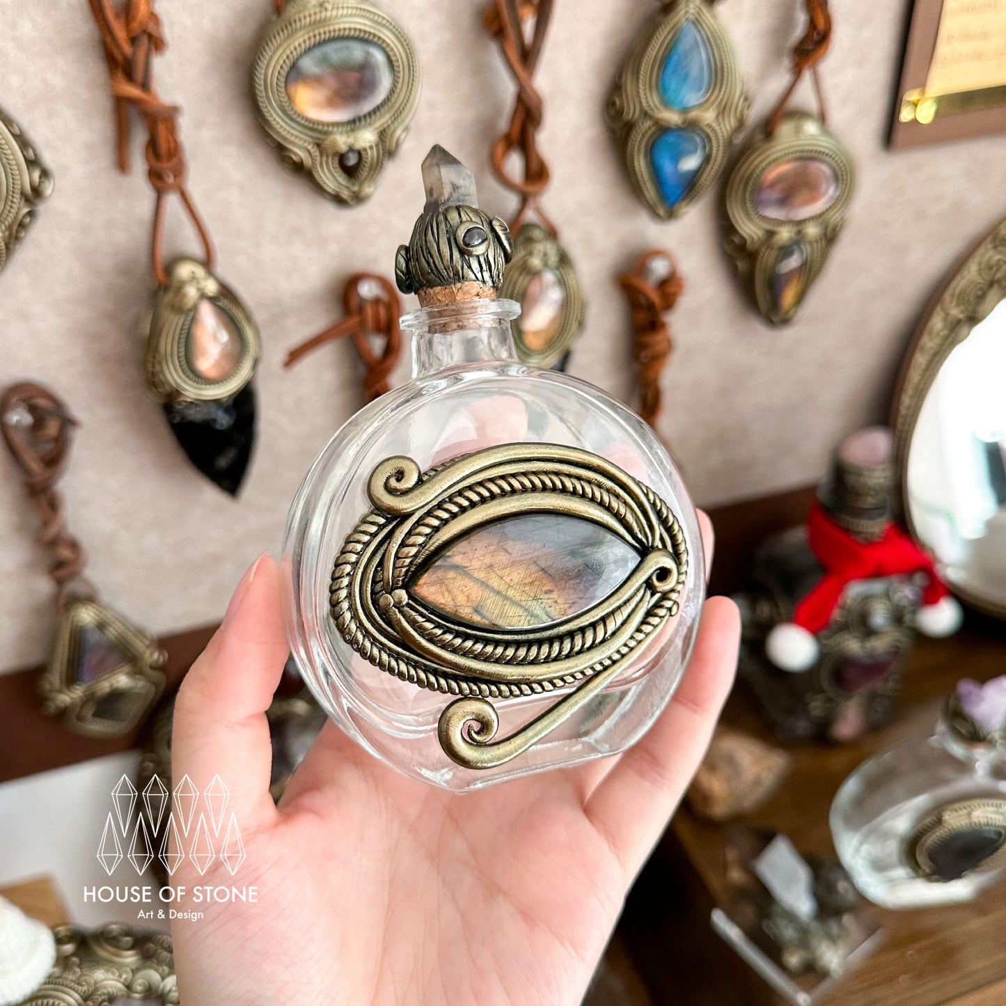 Handmade Natural Crystal Spell Jar/Apothecary Spell Jar/Magic Potion Bottle/Witch Apothecary Bottle/Large Wish bottle/Intention bottle