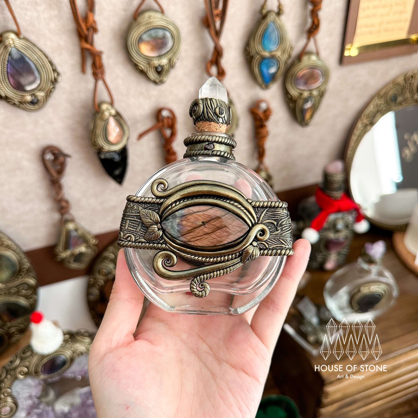 Handmade Natural Crystal Spell Jar/Apothecary Spell Jar/Magic Potion Bottle/Witch Apothecary Bottle/Large Wish bottle/Intention bottle