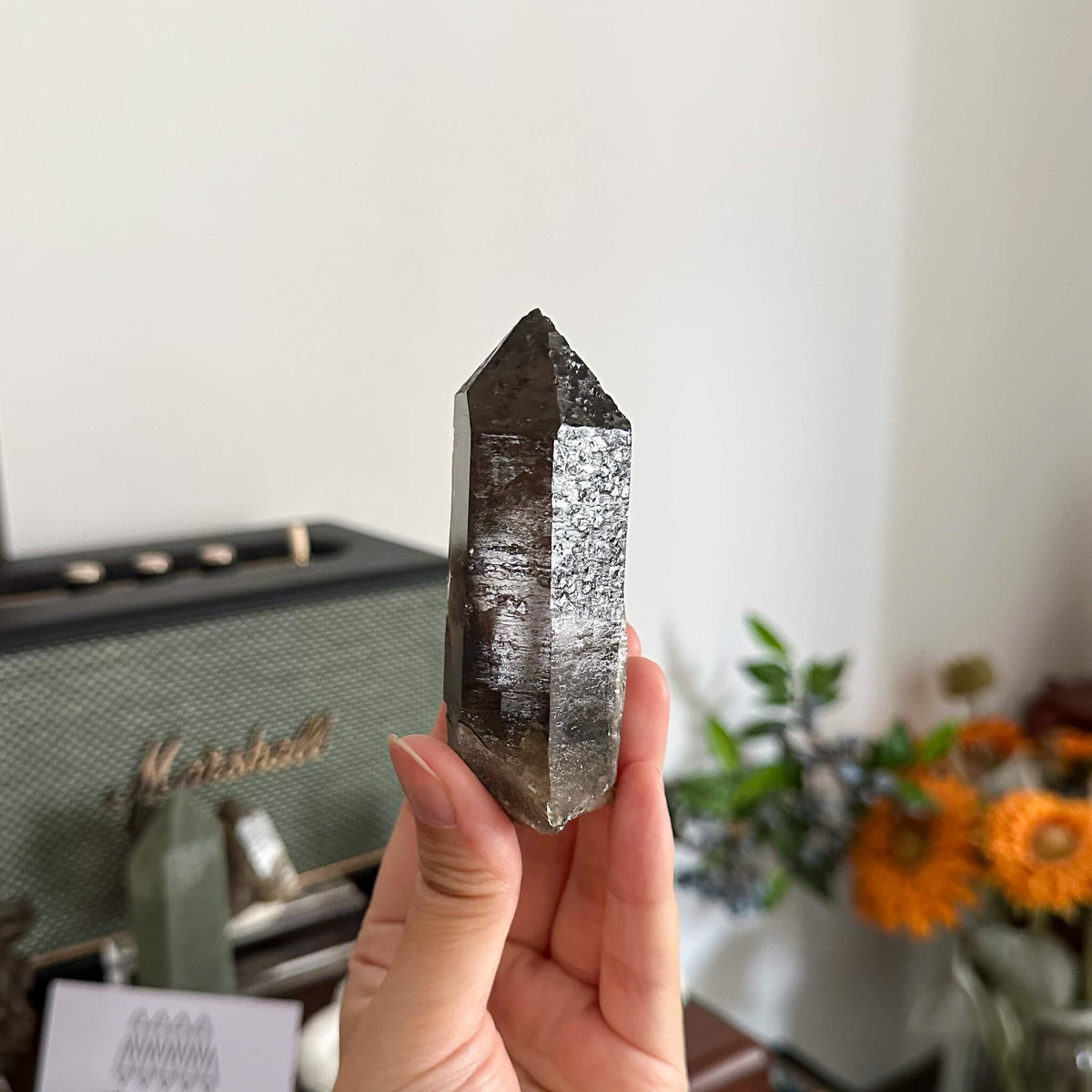 France Smoky Quartz Point Specimen/France Dark Smoky Quartz Tower with Fluorite Marks/Alpine Mineral/Apls Quartz/Mont-Blanc Minerals