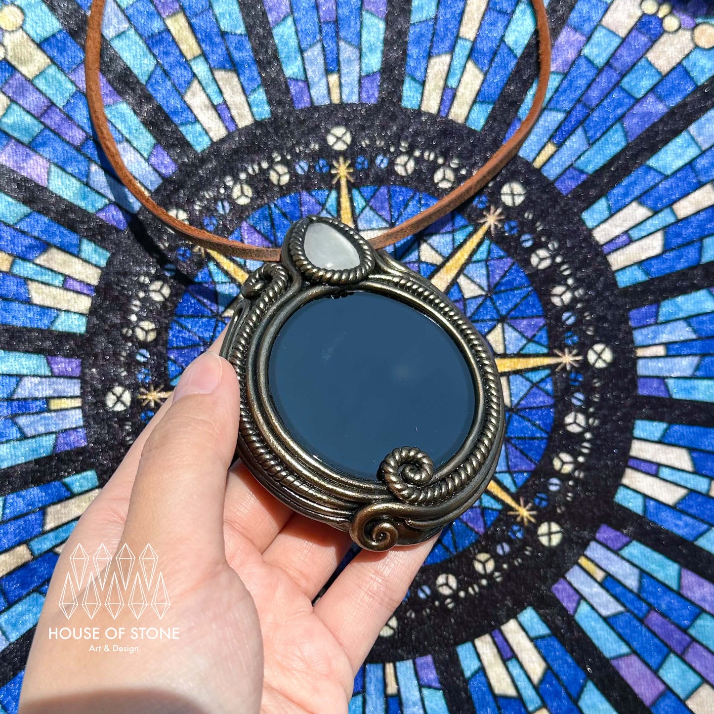 Handmade Natural Black Obsidian Pendant Necklace/Magic Obsidian Mirror Crystal Pendant/Scrying Mirror Talisman Protection Jewelry/Altar Tool