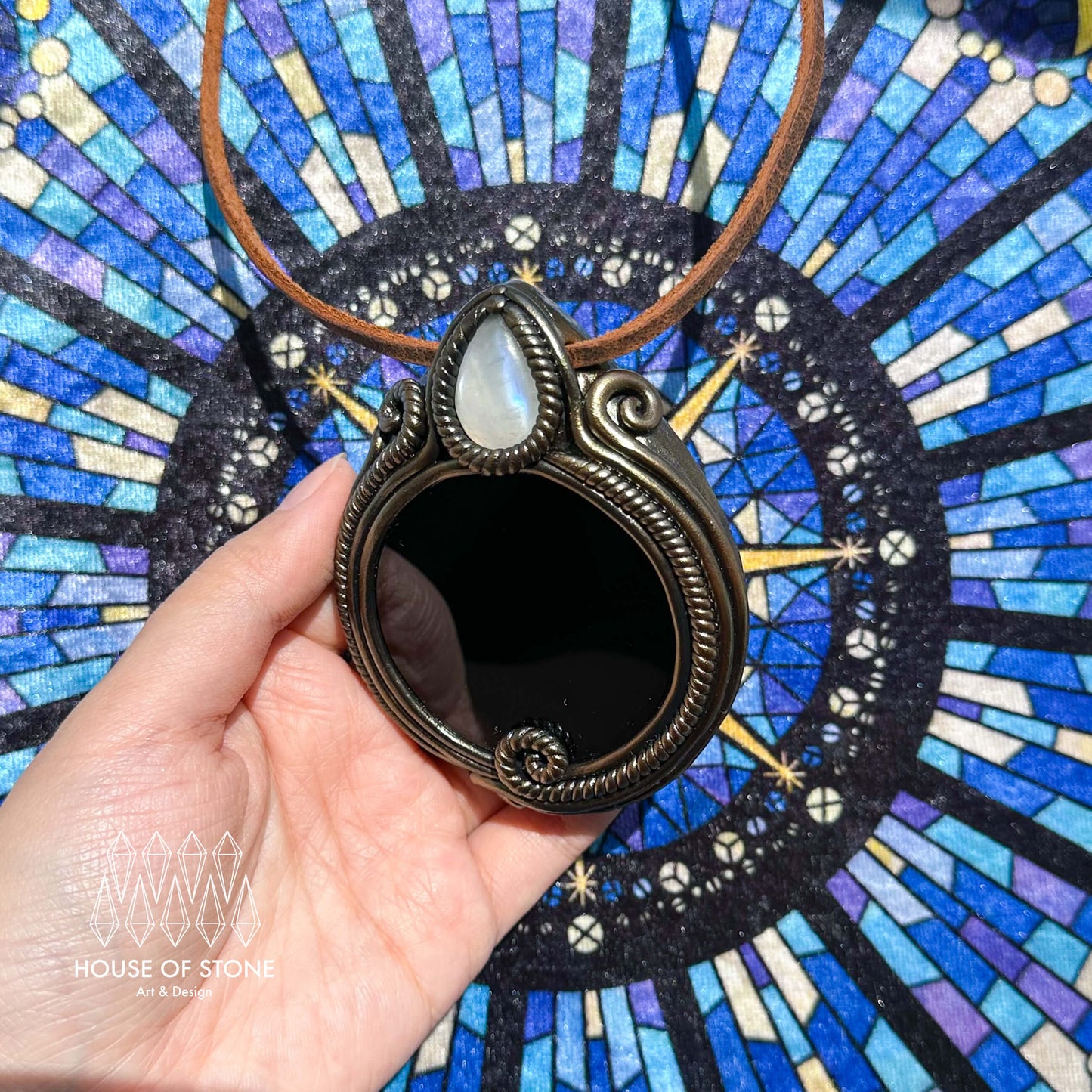Handmade Natural Black Obsidian Pendant Necklace/Magic Obsidian Mirror Crystal Pendant/Scrying Mirror Talisman Protection Jewelry/Altar Tool
