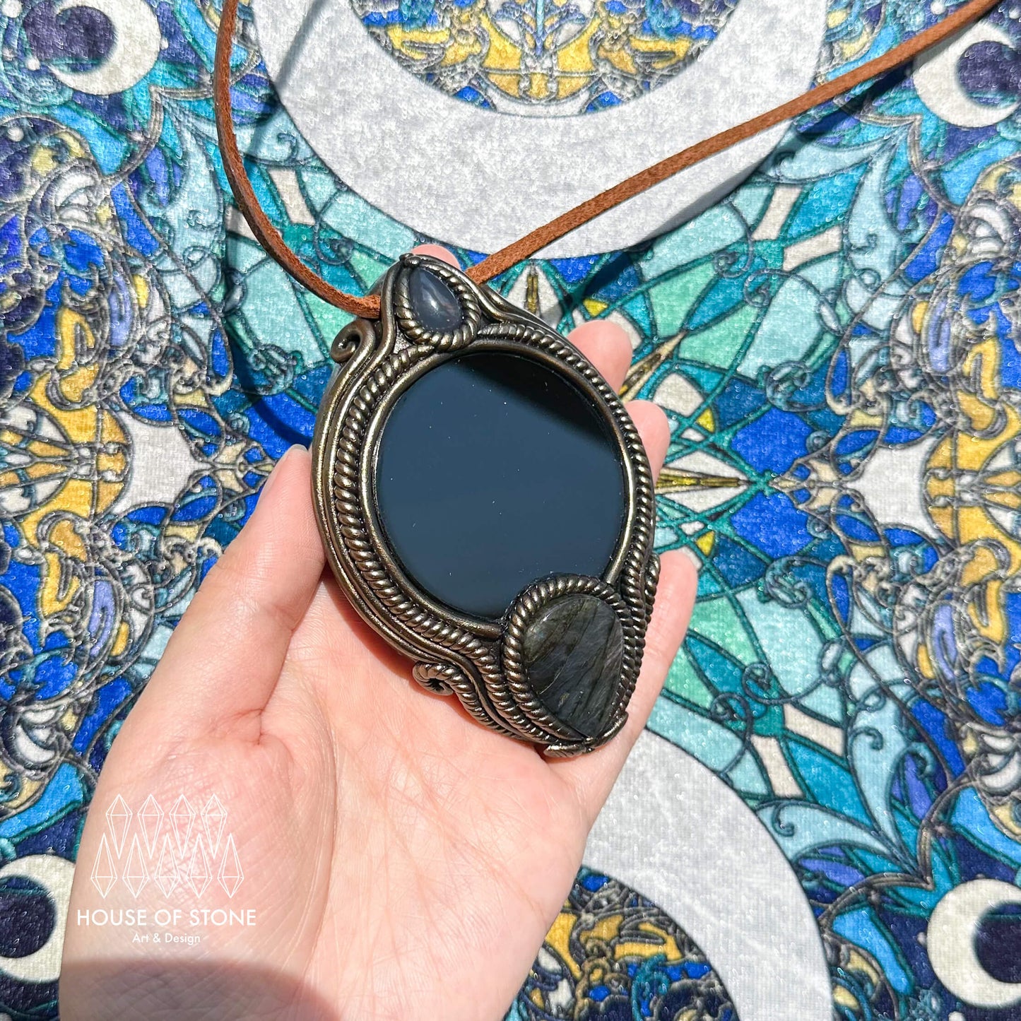 Handmade Natural Black Obsidian Pendant Necklace/Magic Obsidian Mirror Crystal Pendant/Scrying Mirror Talisman Protection Jewelry/Altar Tool