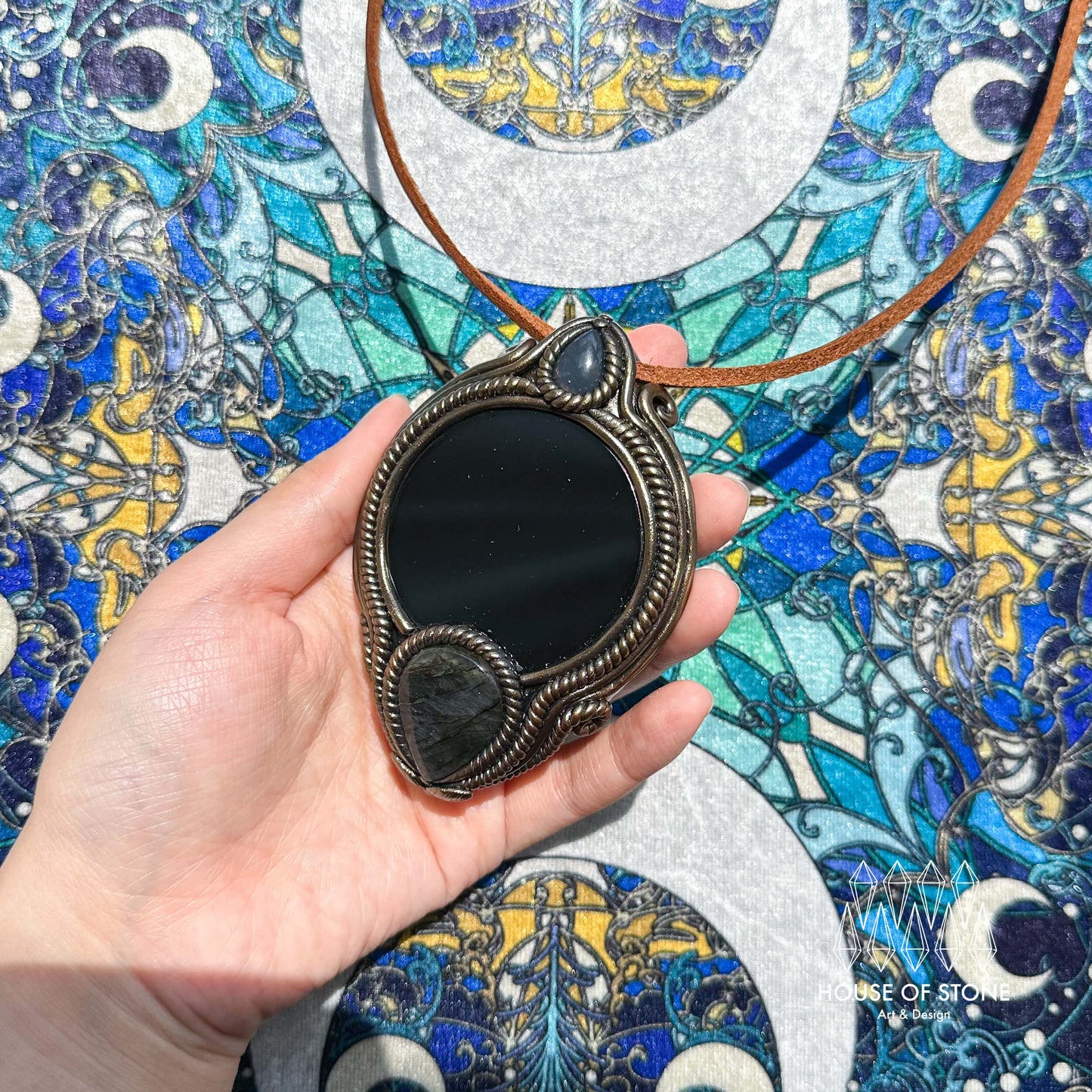Handmade Natural Black Obsidian Pendant Necklace/Magic Obsidian Mirror Crystal Pendant/Scrying Mirror Talisman Protection Jewelry/Altar Tool