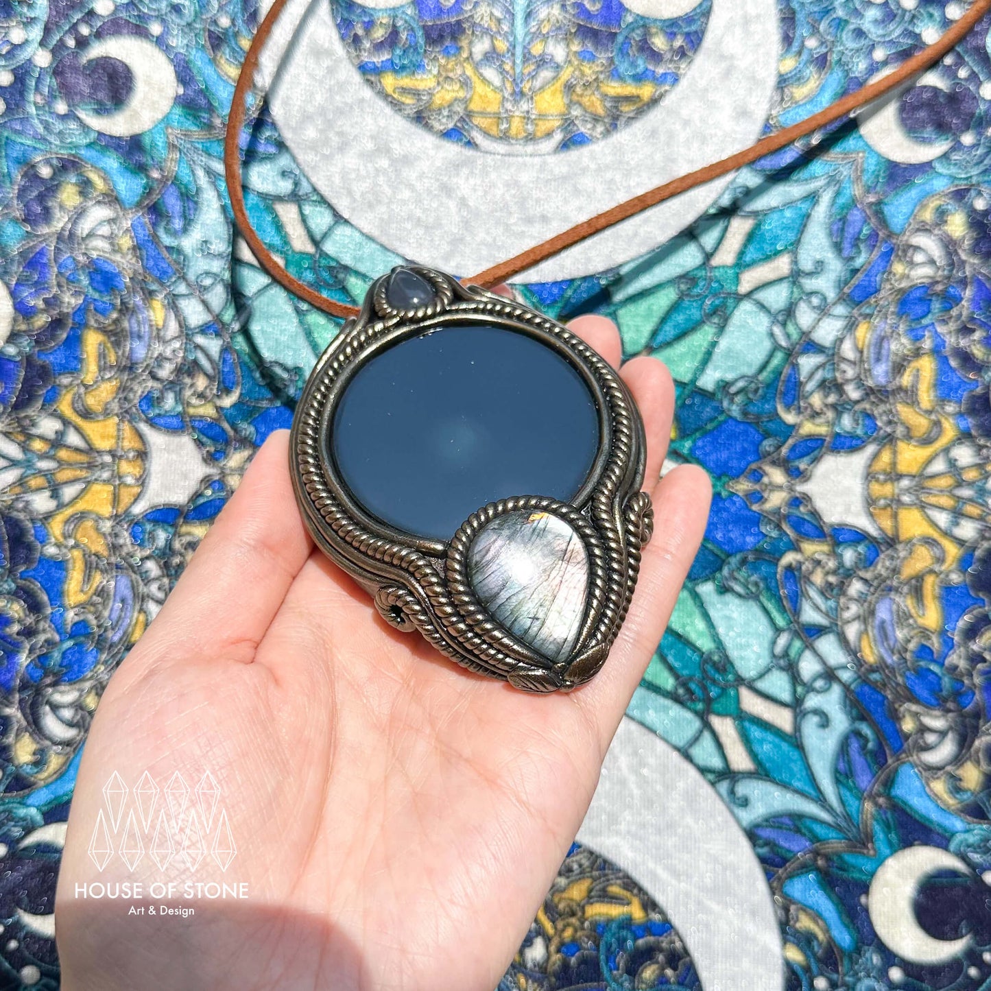 Handmade Natural Black Obsidian Pendant Necklace/Magic Obsidian Mirror Crystal Pendant/Scrying Mirror Talisman Protection Jewelry/Altar Tool