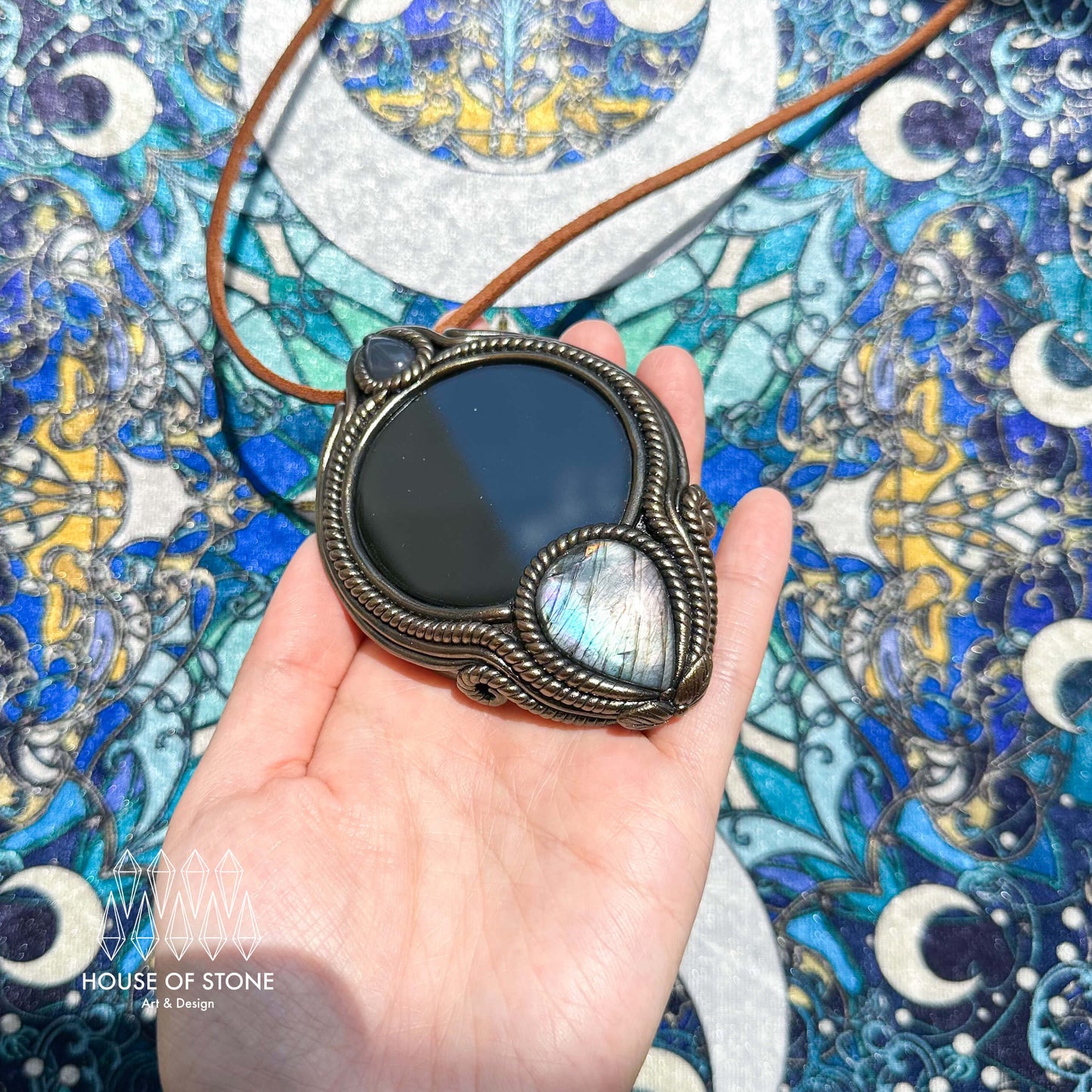 Handmade Natural Black Obsidian Pendant Necklace/Magic Obsidian Mirror Crystal Pendant/Scrying Mirror Talisman Protection Jewelry/Altar Tool
