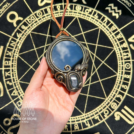 Handmade Natural Black Obsidian Pendant Necklace/Magic Obsidian Mirror Crystal Pendant/Scrying Mirror Talisman Protection Jewelry/Altar Tool