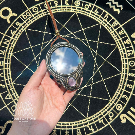 Handmade Natural Black Obsidian Pendant Necklace/Magic Obsidian Mirror Crystal Pendant/Scrying Mirror Talisman Protection Jewelry/Altar Tool