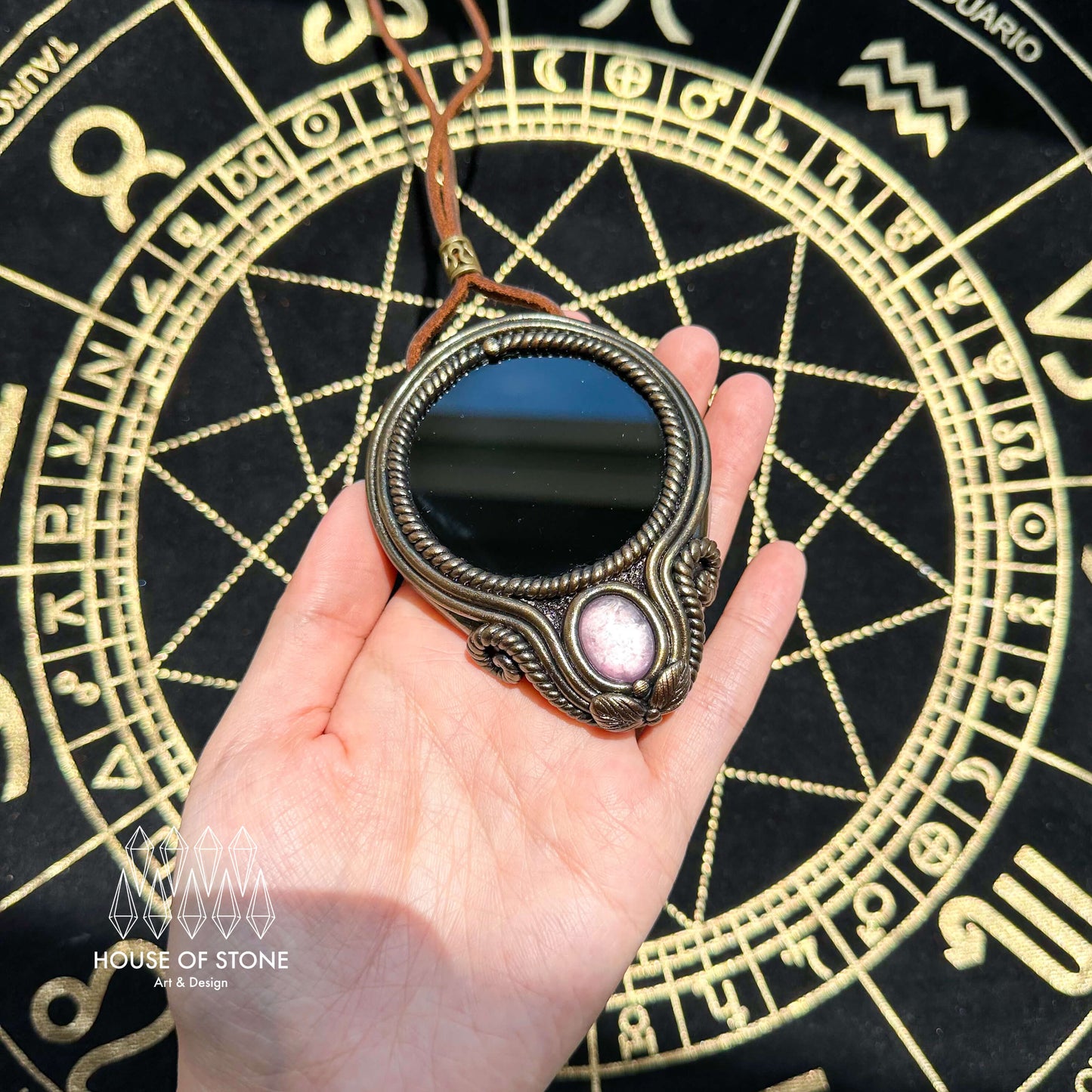 Handmade Natural Black Obsidian Pendant Necklace/Magic Obsidian Mirror Crystal Pendant/Scrying Mirror Talisman Protection Jewelry/Altar Tool