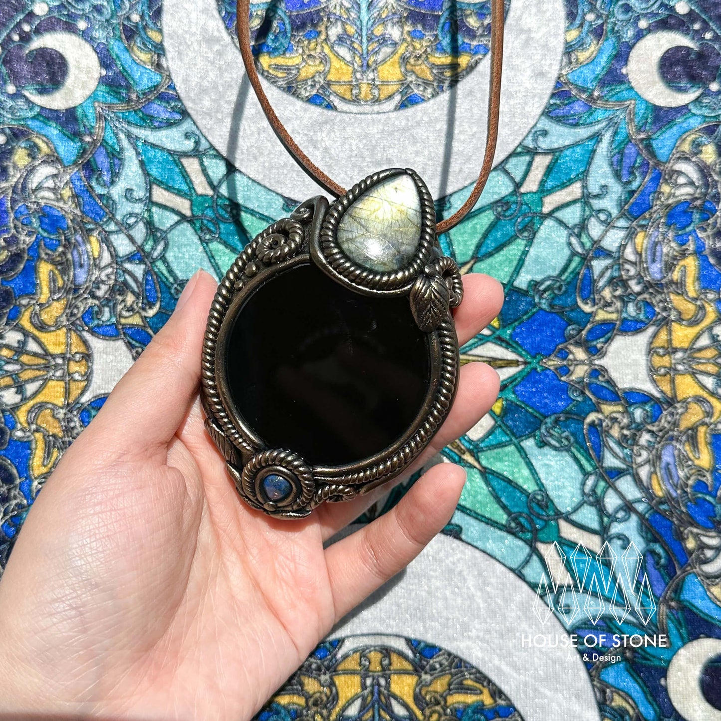 Handmade Natural Black Obsidian Pendant Necklace/Magic Obsidian Mirror Crystal Pendant/Scrying Mirror Talisman Protection Jewelry/Altar Tool
